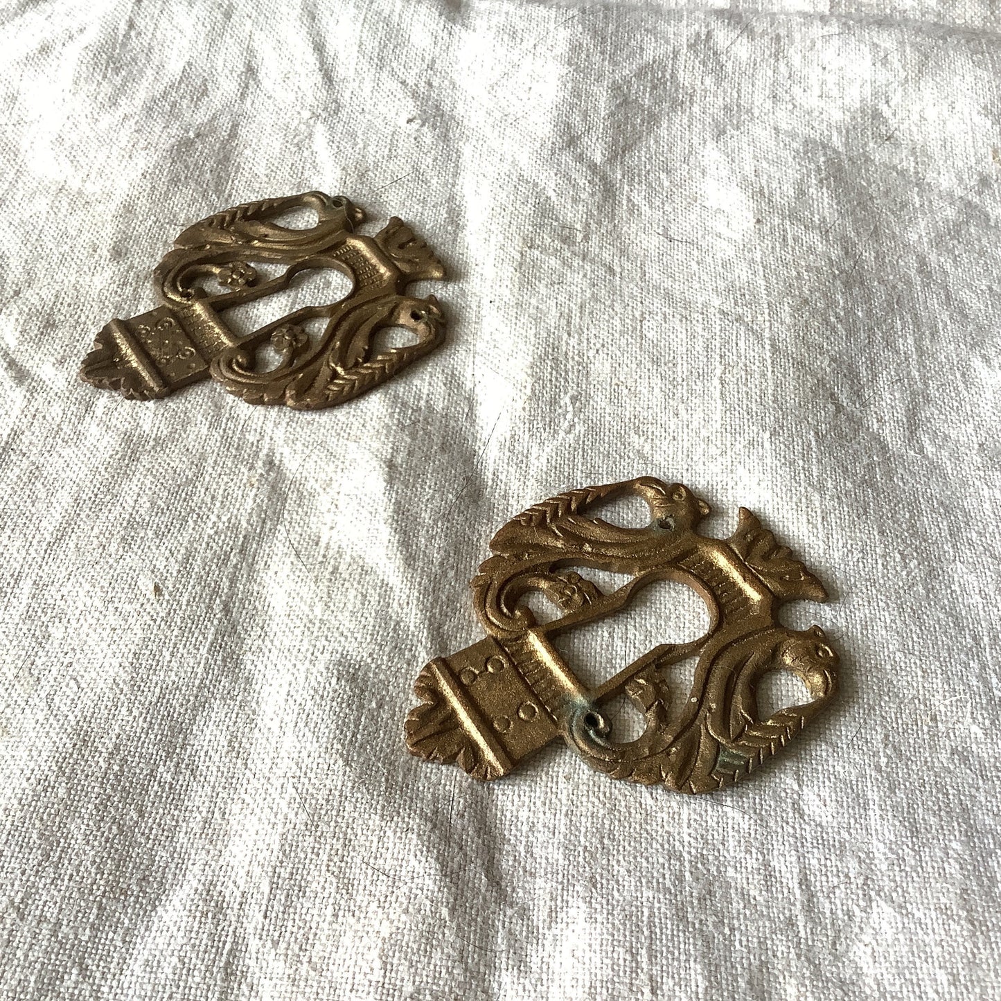 Set of two  matching Antique Brass Keyhole Cover Escutcheon made in France in the 1900s elegant pieces