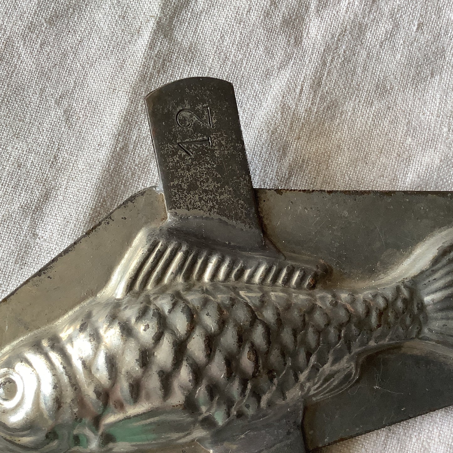 Antique 1940s Small chocolate Fish mould / mold metal cast, made in a France  professional chocolaterie Matfer