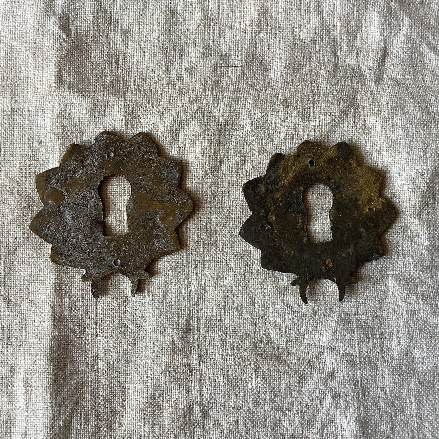 A set of Two matching Antique Brass Keyhole Cover made in France in the 1900s