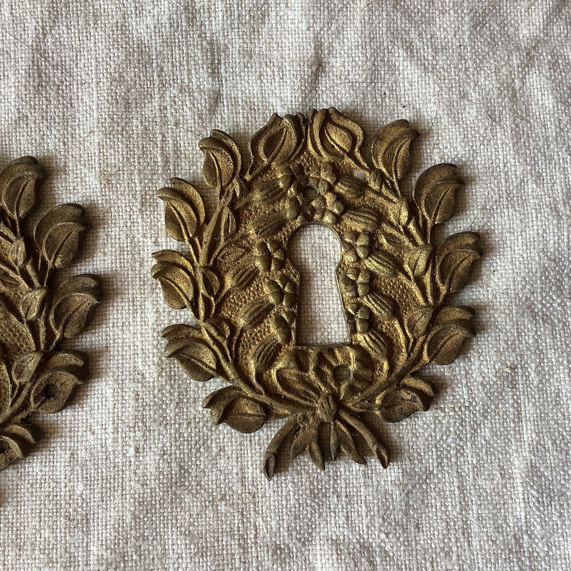 A set of Two matching Antique Brass Keyhole Cover made in France in the 1900s