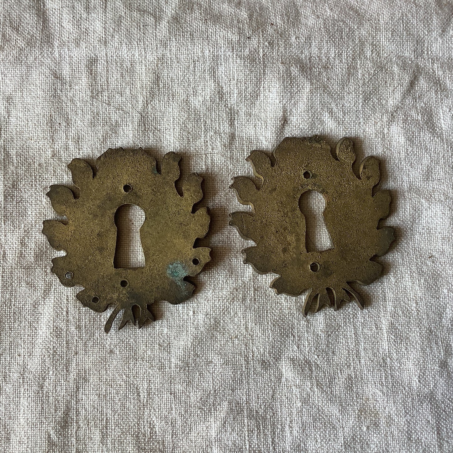 A set of Two matching Antique Brass Keyhole Cover made in France in the 1900s