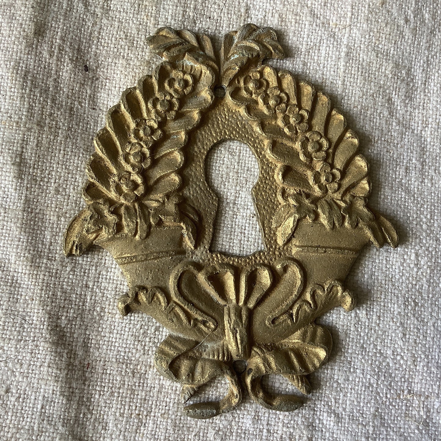 One Antique Brass Keyhole Cover made in France in the 1900s