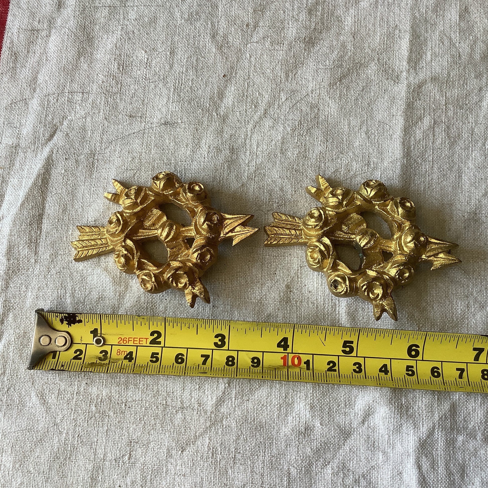 Two matching Antique Brass Picture Hook Covers / Mounts / Buttons - 1800's Elaborate Made in France gilded brass