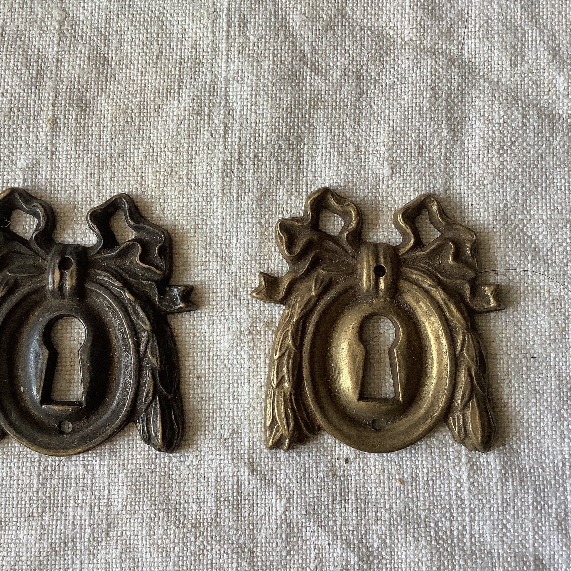 A set of Three matching Antique Brass Keyhole Cover made in France in the 1900s