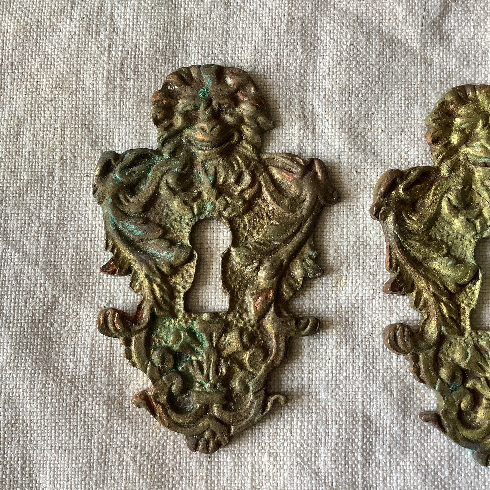 A set of Two matching Antique Brass Keyhole Cover made in France in the 1900s