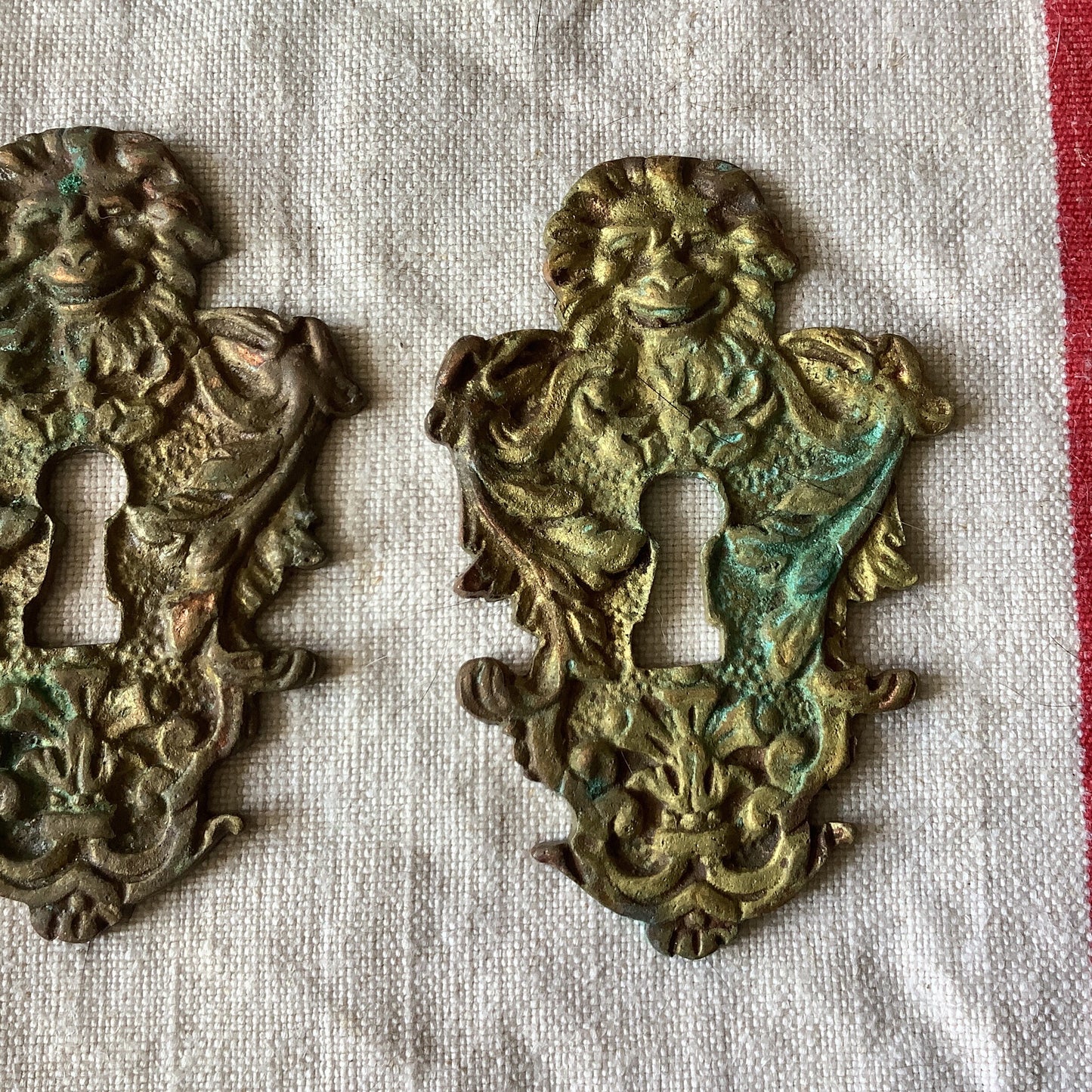 A set of Two matching Antique Brass Keyhole Cover made in France in the 1900s