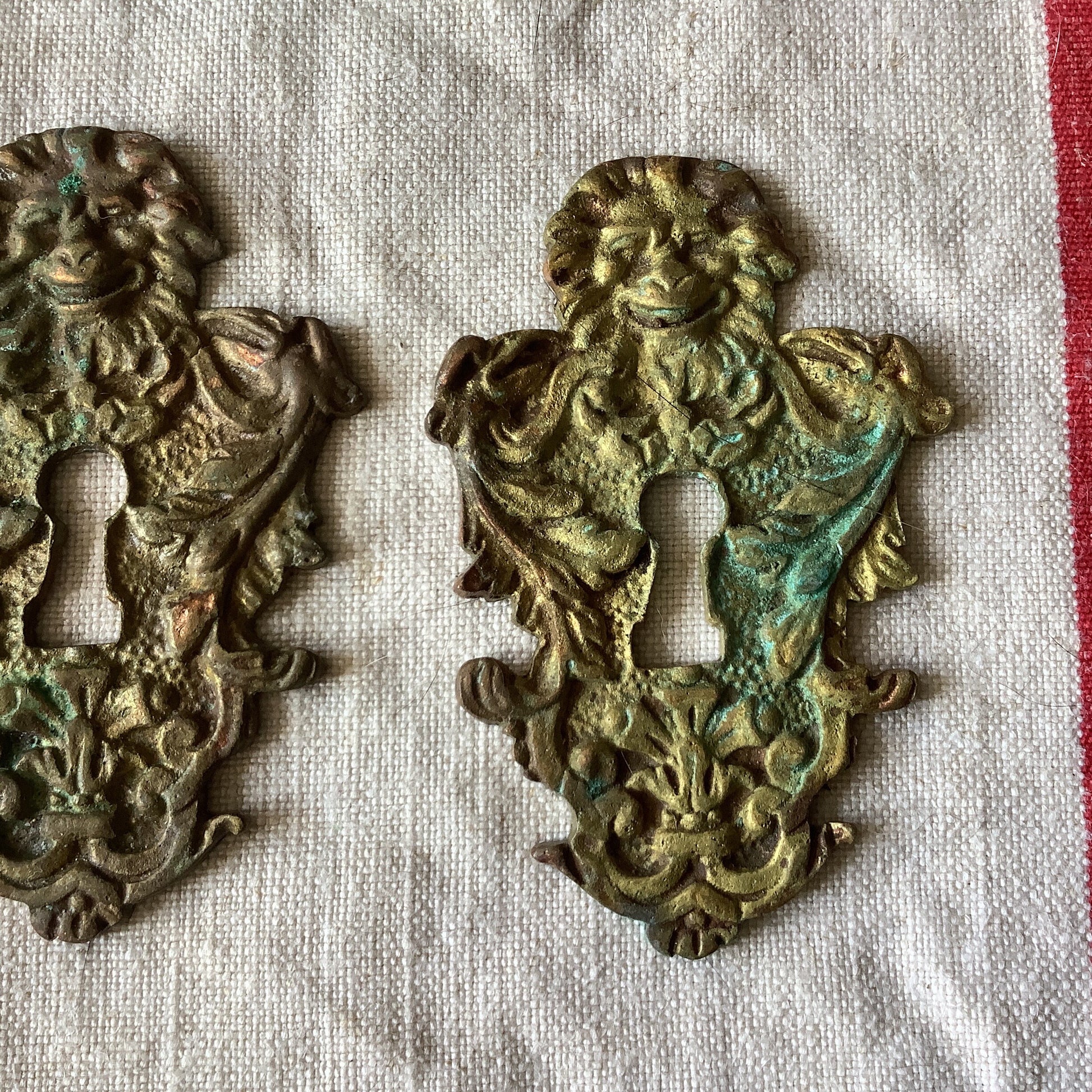 A set of Two matching Antique Brass Keyhole Cover made in France in the 1900s