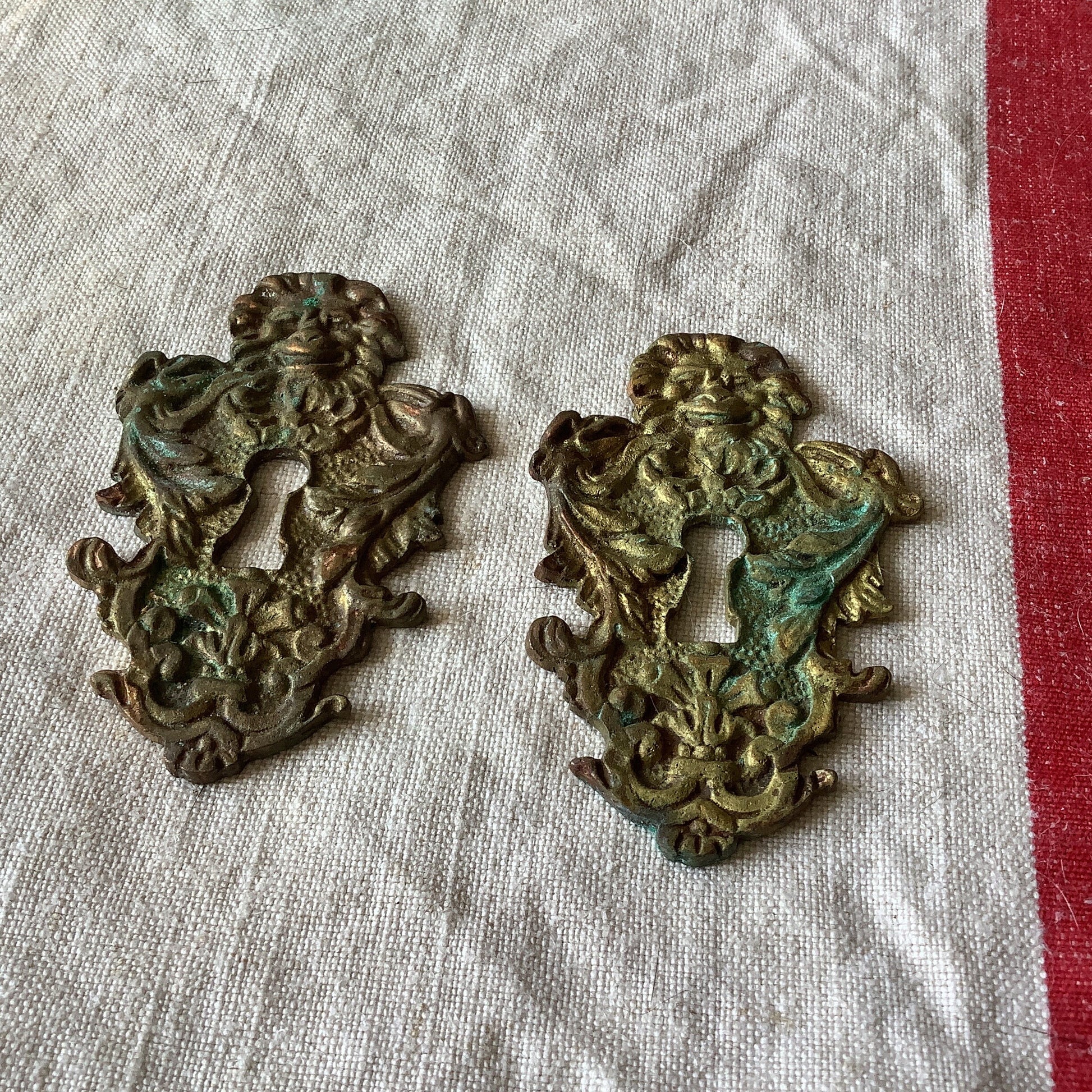 A set of Two matching Antique Brass Keyhole Cover made in France in the 1900s