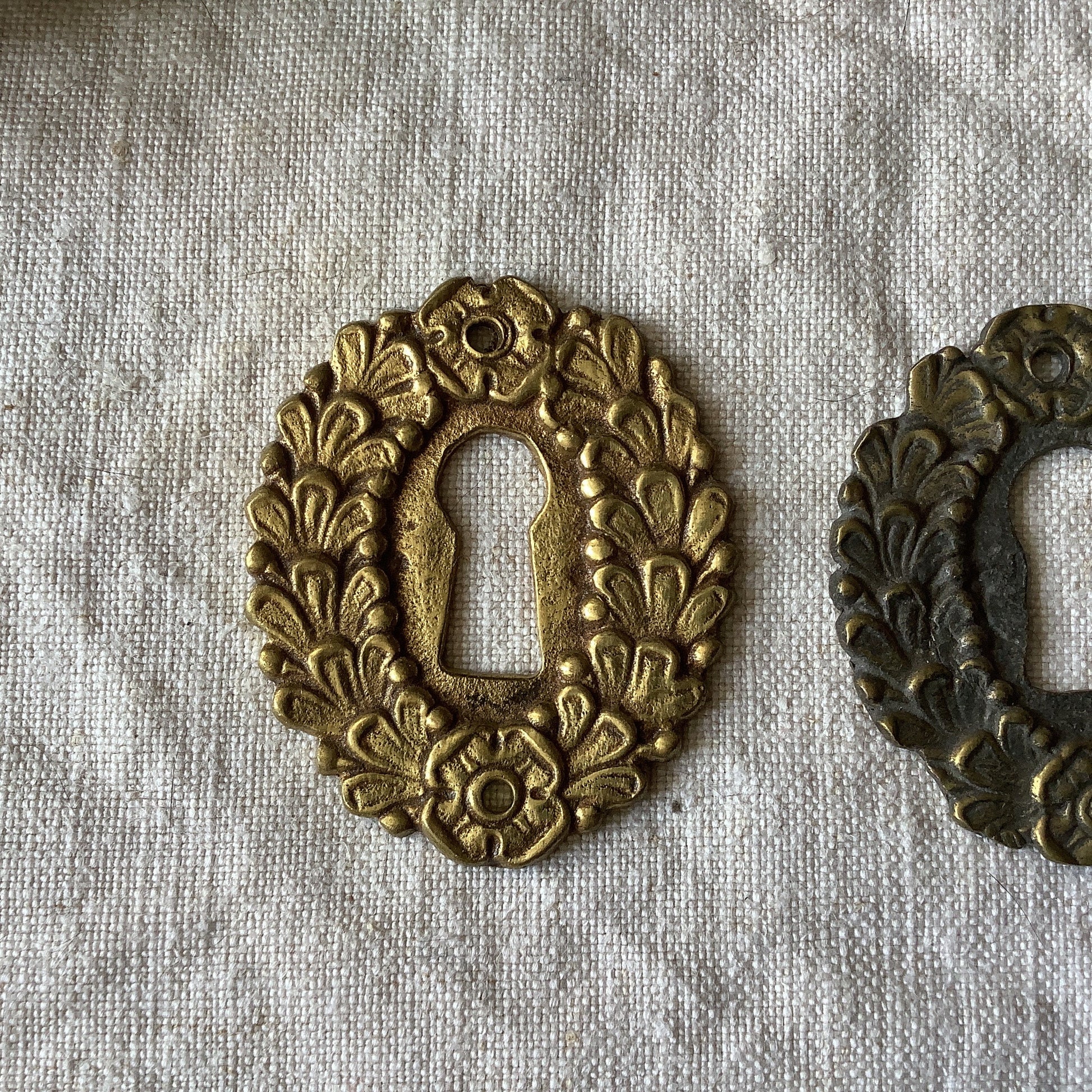 A set of Two matching Antique Brass Keyhole Cover made in France in the 1900s