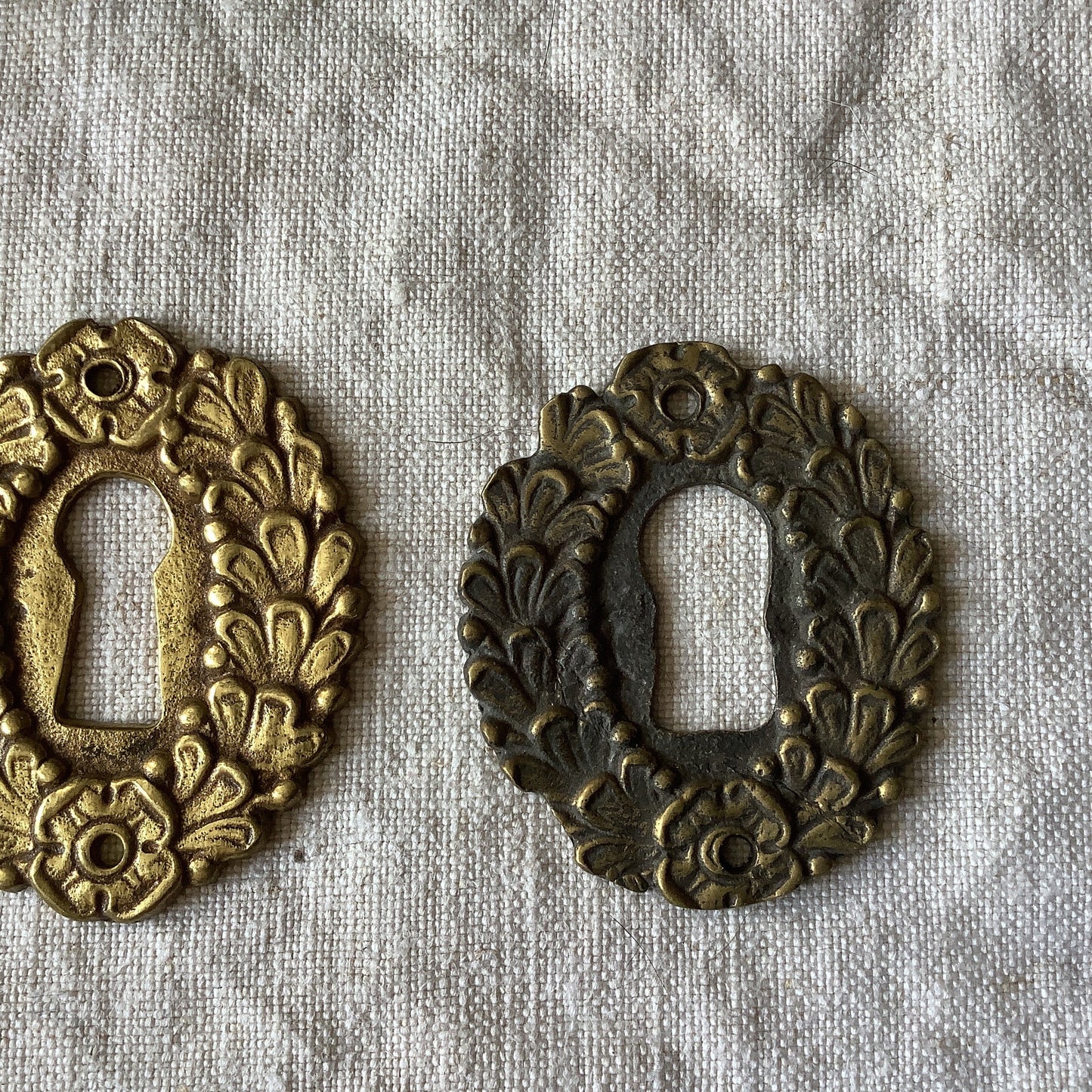 A set of Two matching Antique Brass Keyhole Cover made in France in the 1900s