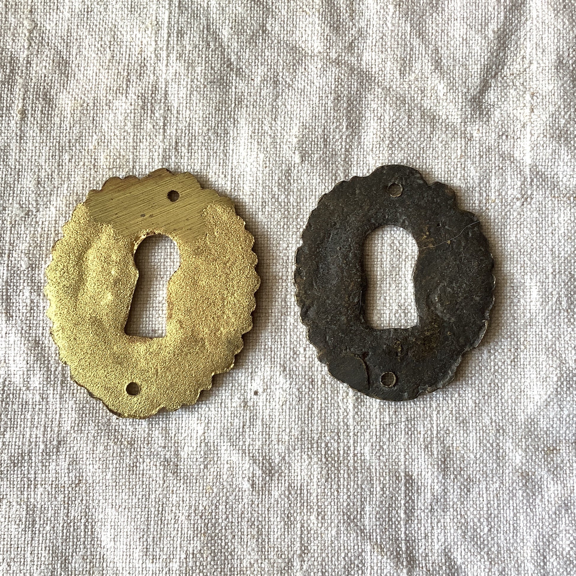 A set of Two matching Antique Brass Keyhole Cover made in France in the 1900s