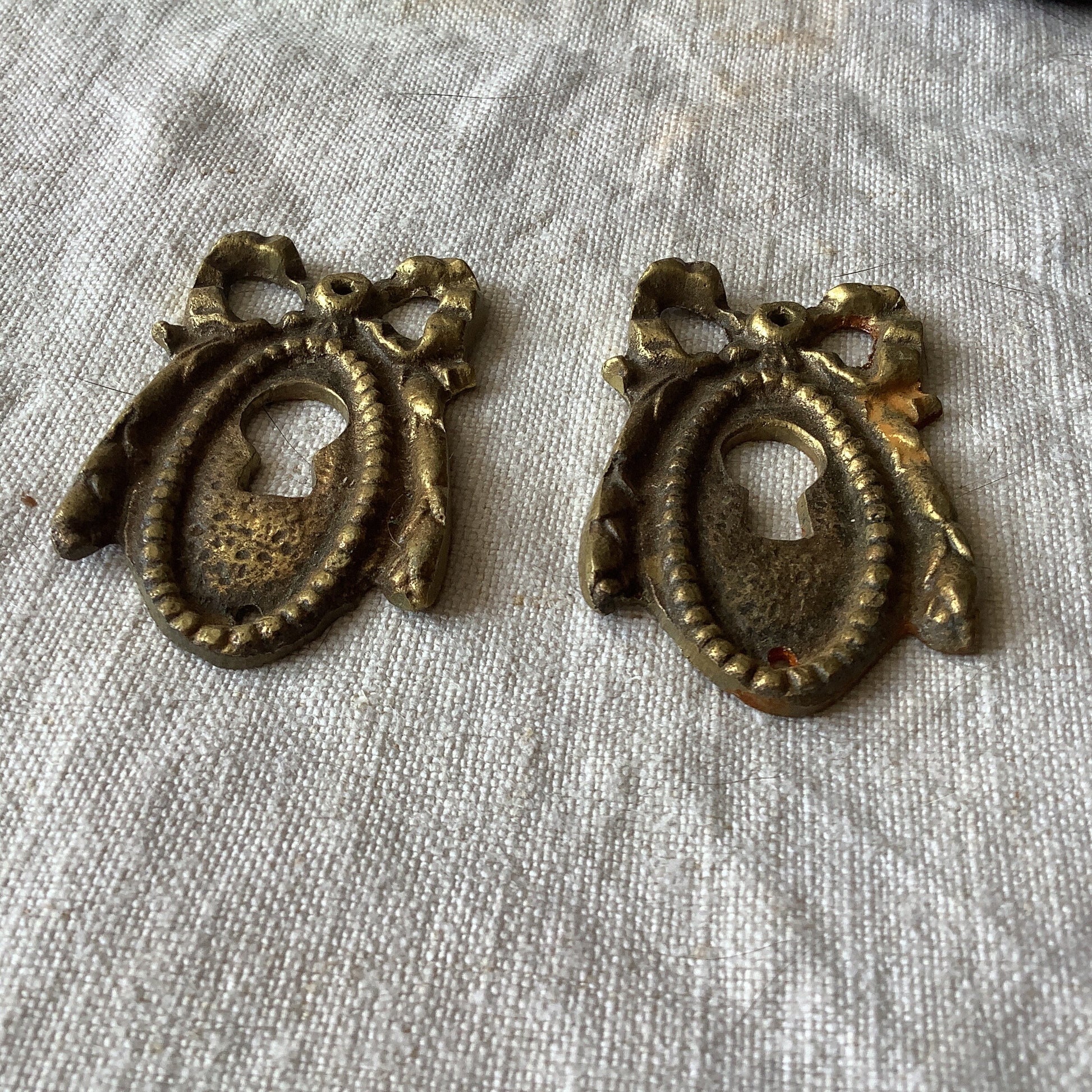 A set of Two matching Antique Brass Keyhole Cover made in France in the 1900s