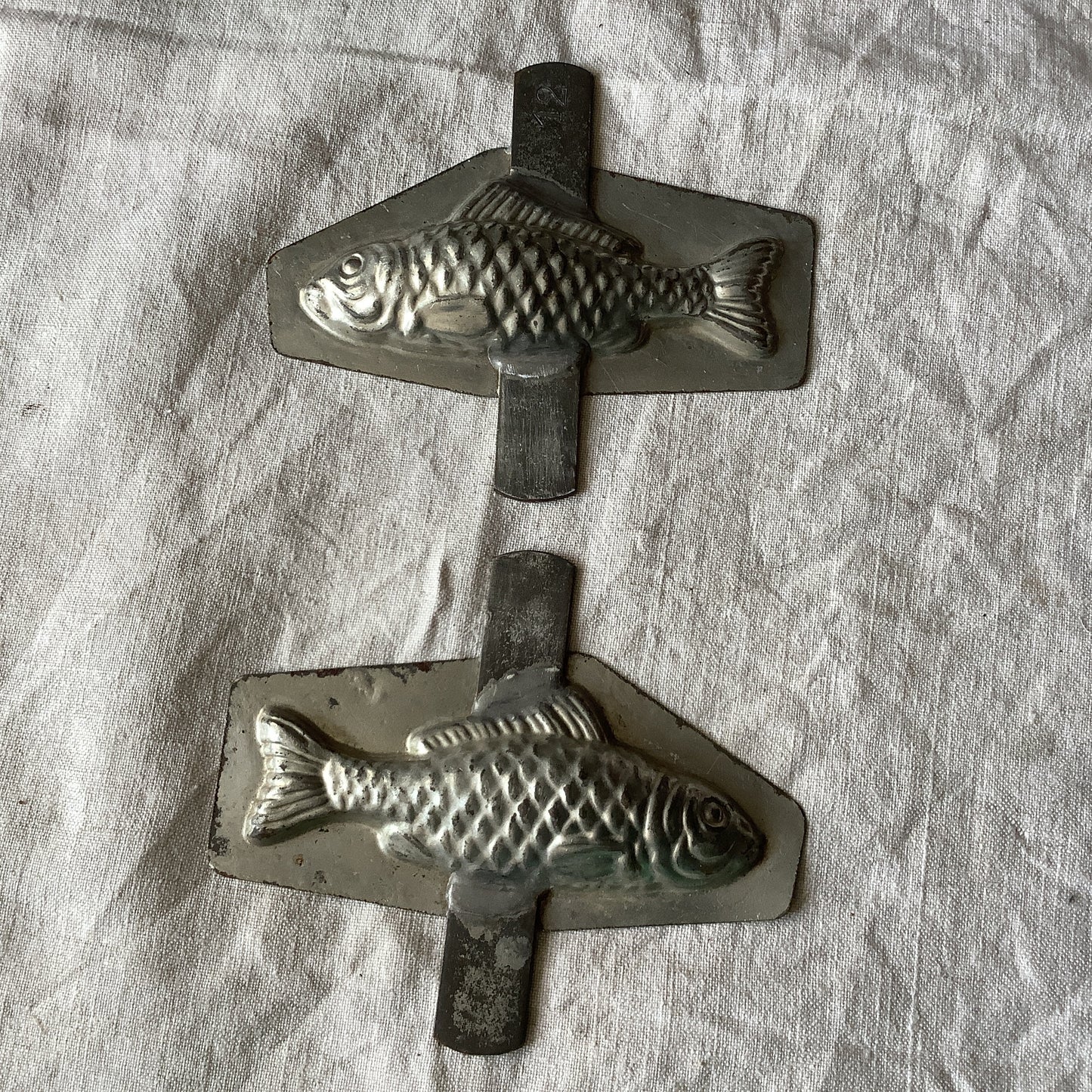 Antique 1940s Small chocolate Fish mould / mold metal cast, made in a France  professional chocolaterie Matfer