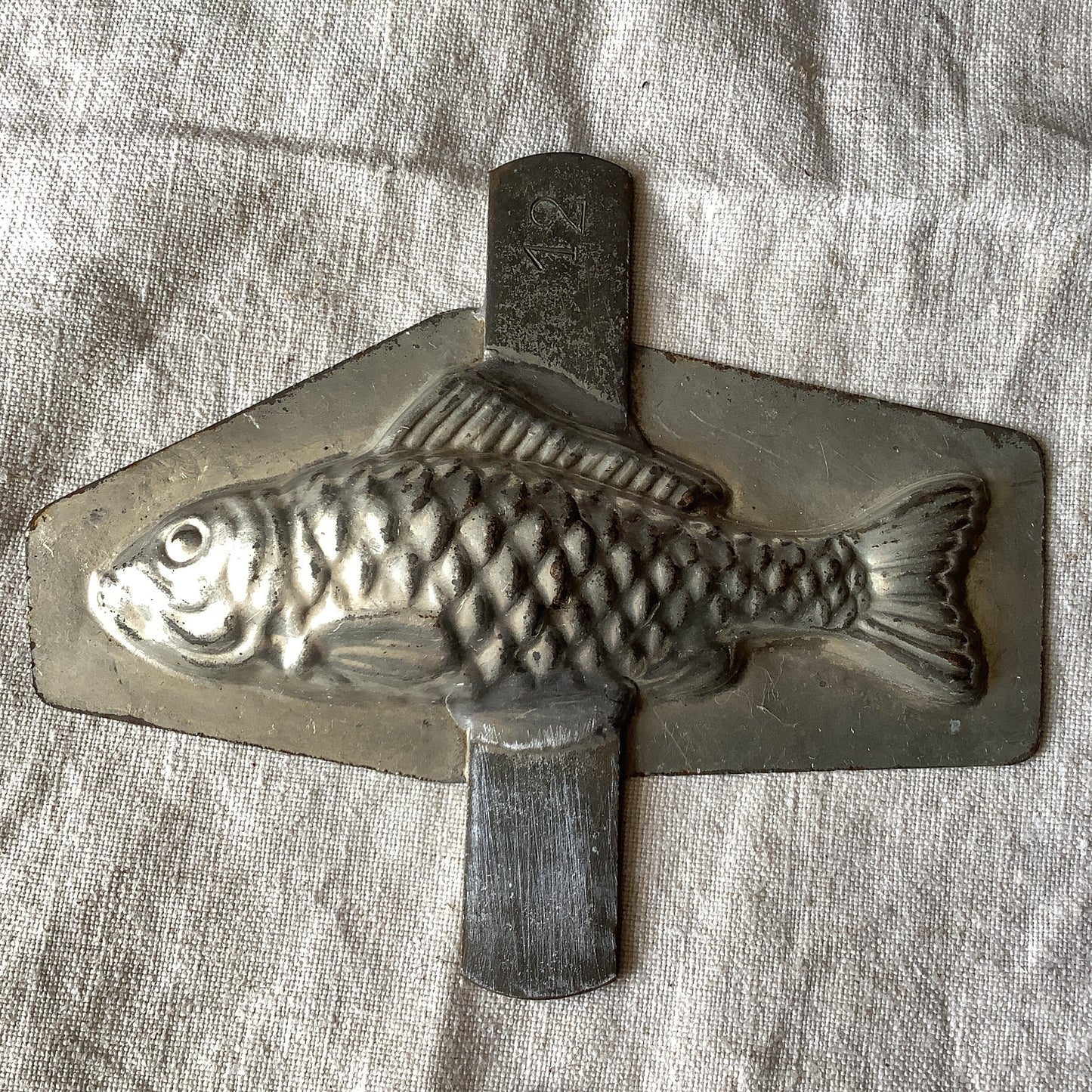 Antique 1940s Small chocolate Fish mould / mold metal cast, made in a France  professional chocolaterie Matfer