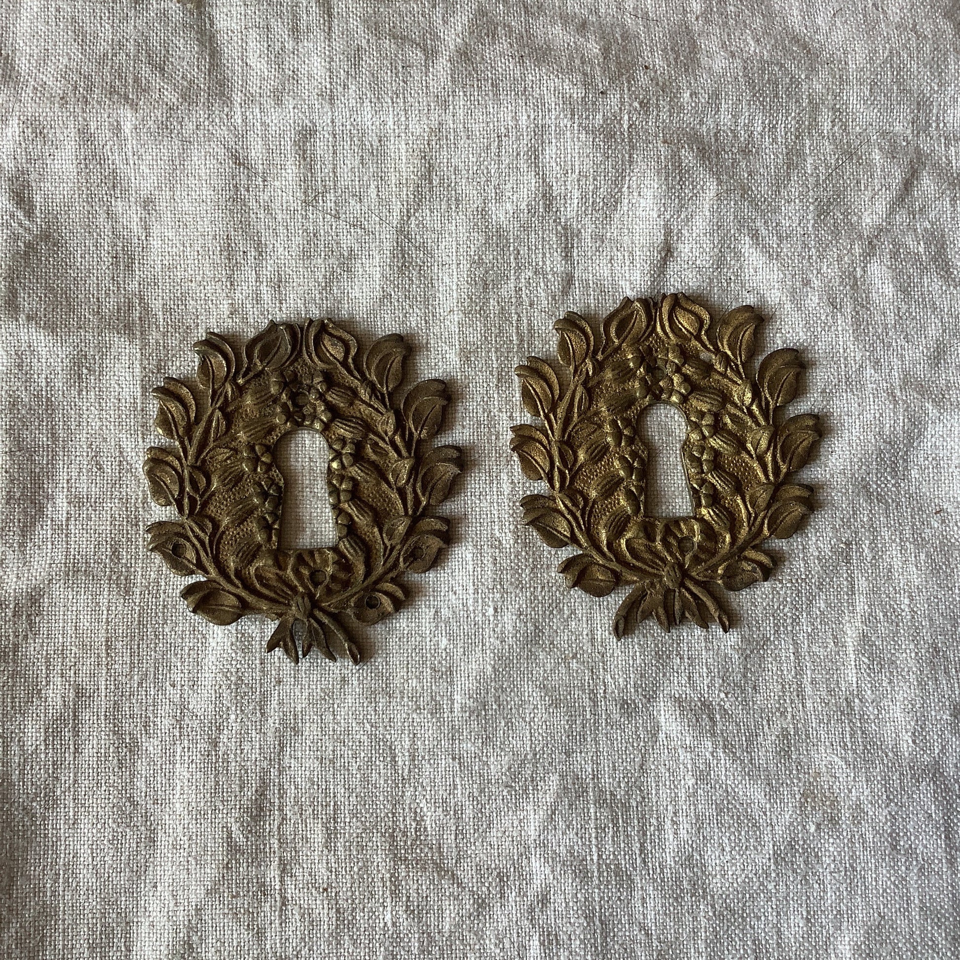 A set of Two matching Antique Brass Keyhole Cover made in France in the 1900s