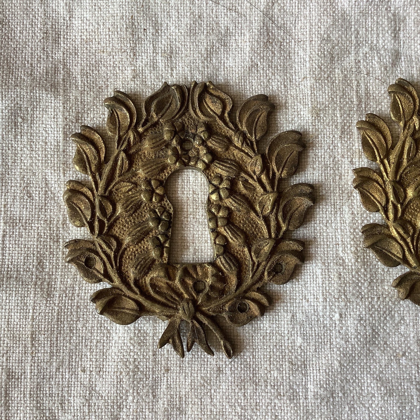 A set of Two matching Antique Brass Keyhole Cover made in France in the 1900s