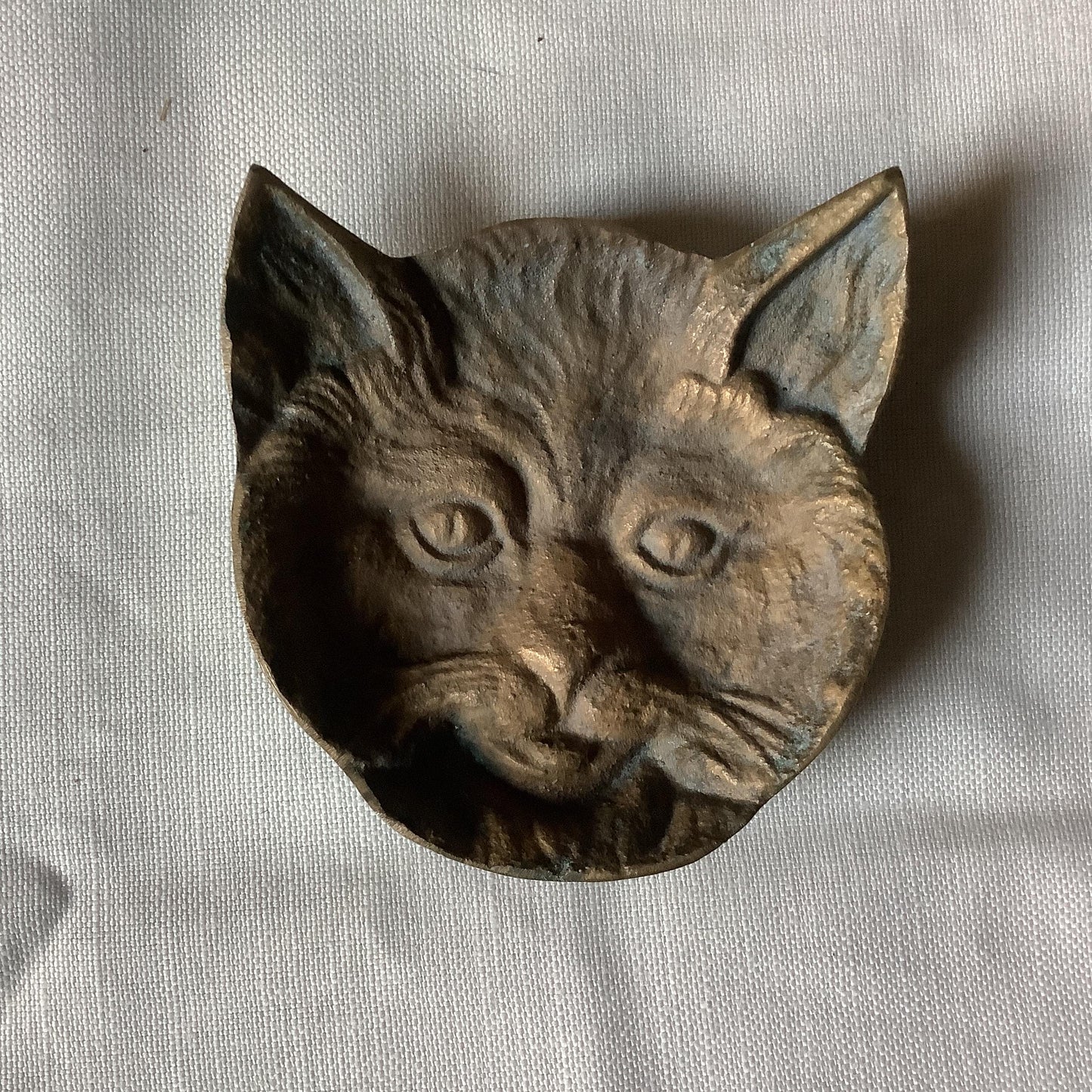 1920s Antique Brass Pin Tray Made in France Face of a Cat