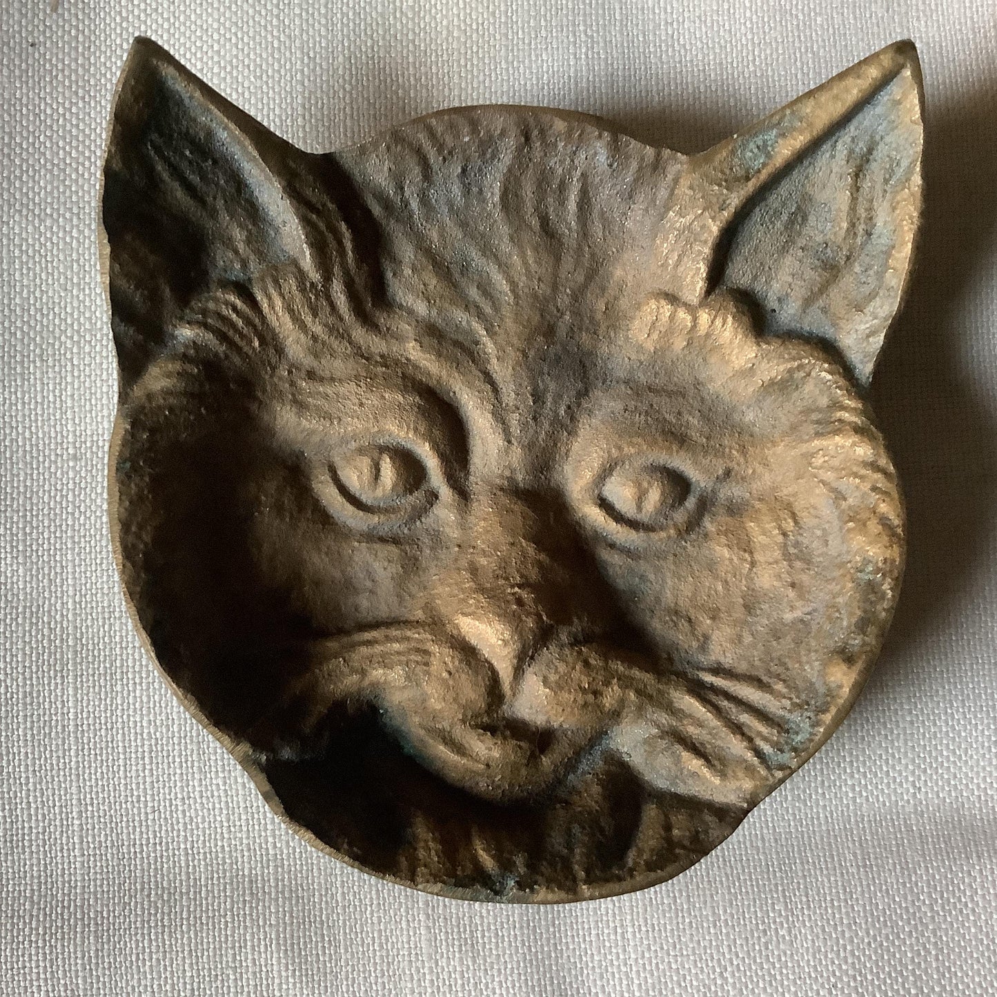 1920s Antique Brass Pin Tray Made in France Face of a Cat