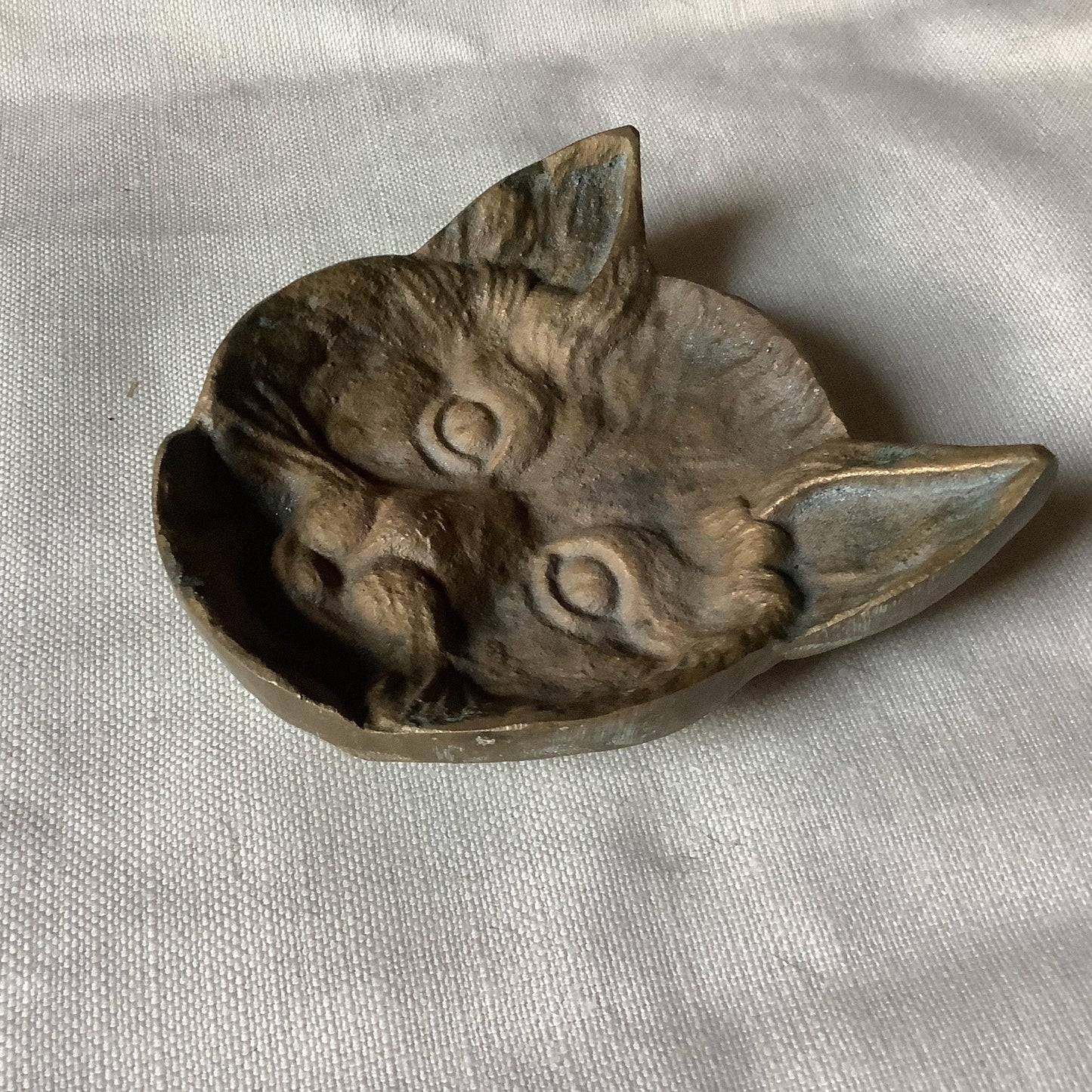 1920s Antique Brass Pin Tray Made in France Face of a Cat