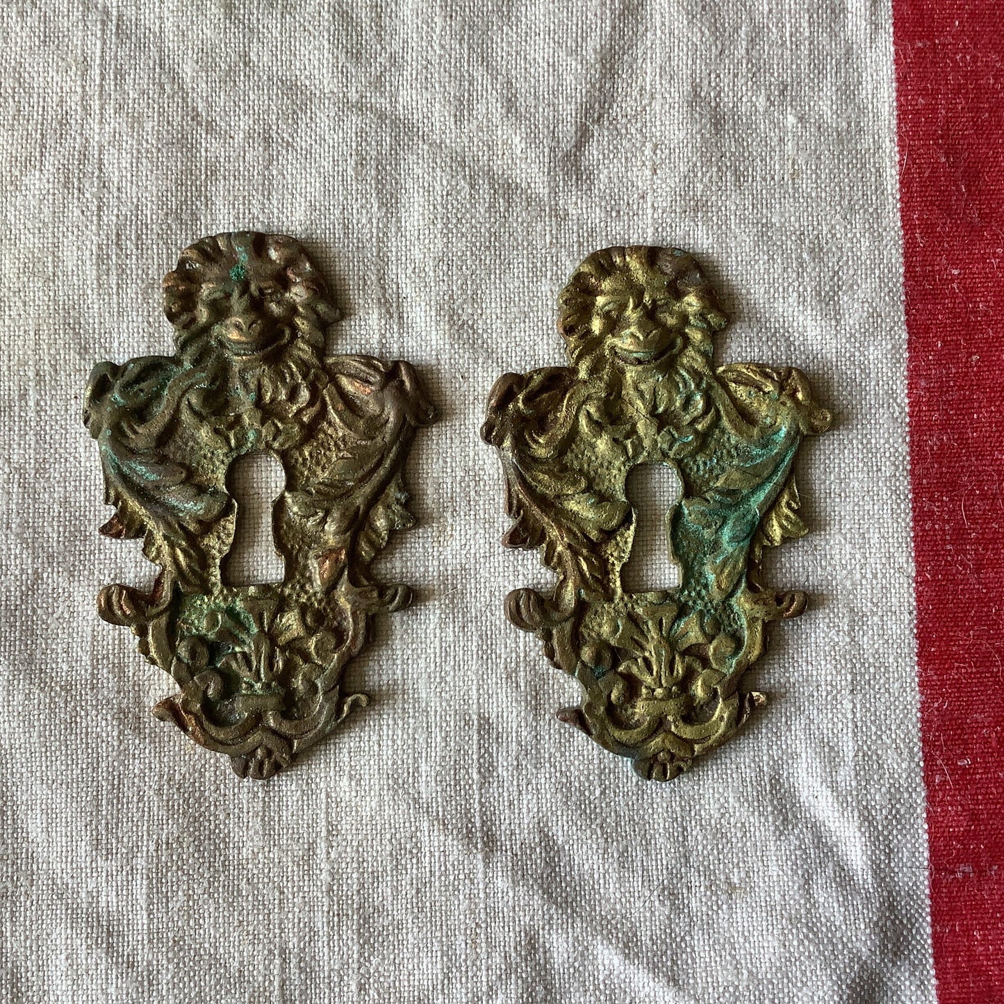 A set of Two matching Antique Brass Keyhole Cover made in France in the 1900s