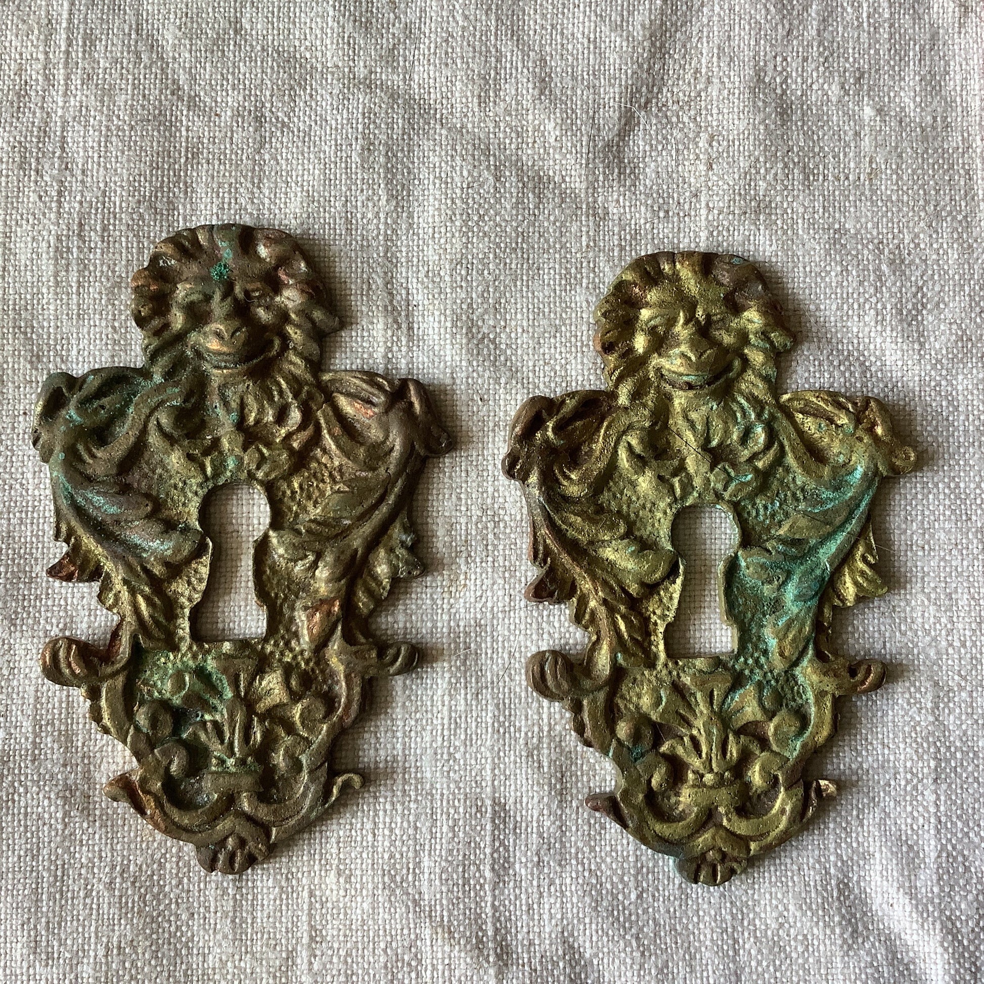 A set of Two matching Antique Brass Keyhole Cover made in France in the 1900s