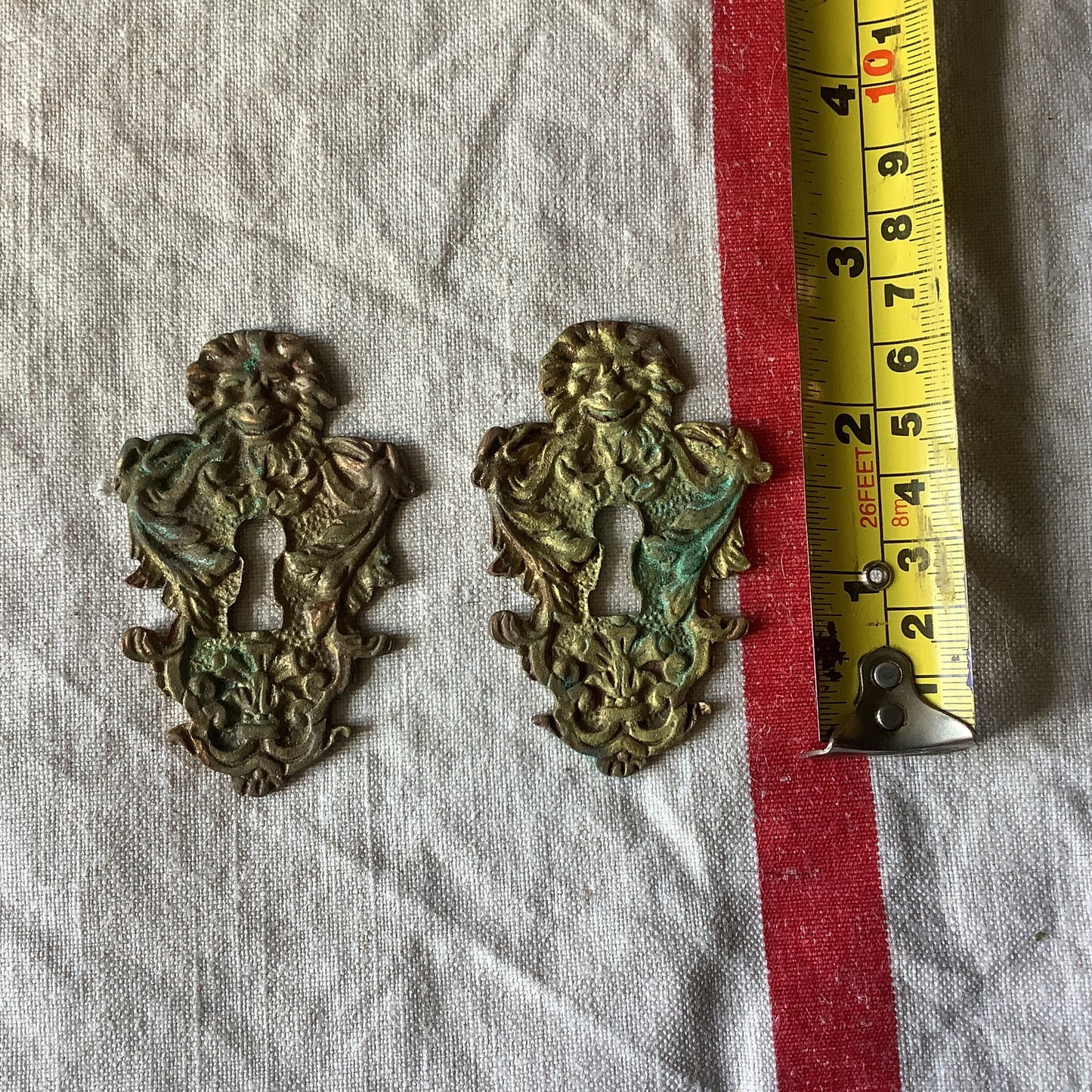 A set of Two matching Antique Brass Keyhole Cover made in France in the 1900s