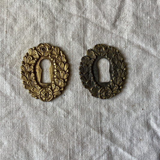 A set of Two matching Antique Brass Keyhole Cover made in France in the 1900s