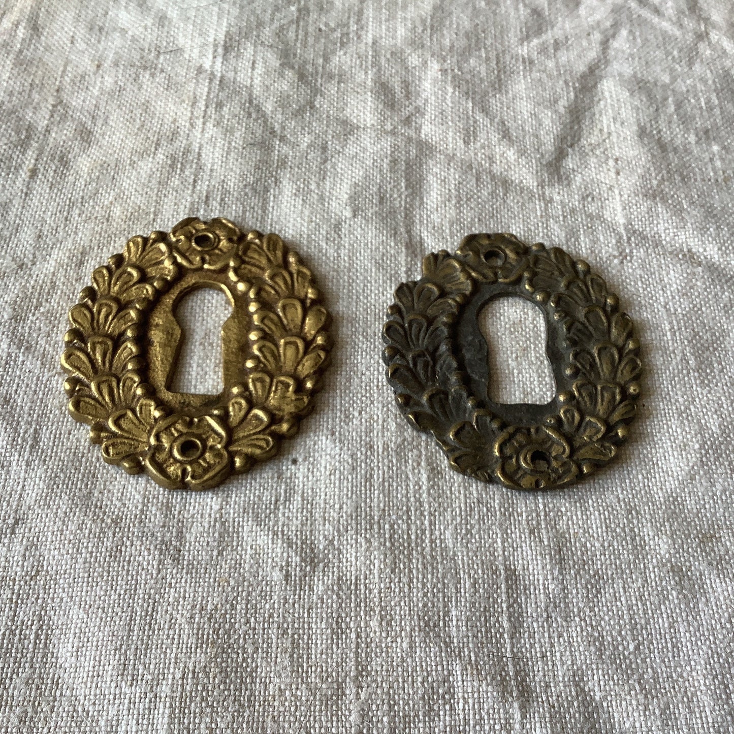 A set of Two matching Antique Brass Keyhole Cover made in France in the 1900s