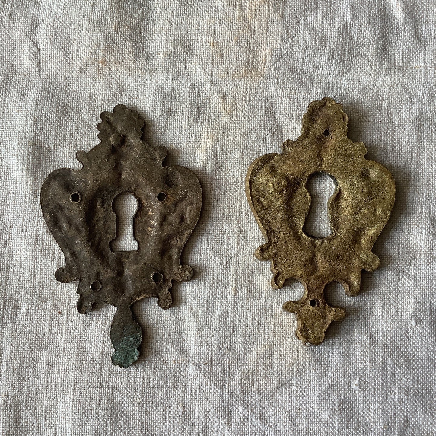 A set of Two Slightly different Antique Brass Keyhole Cover made in France in the 1900s