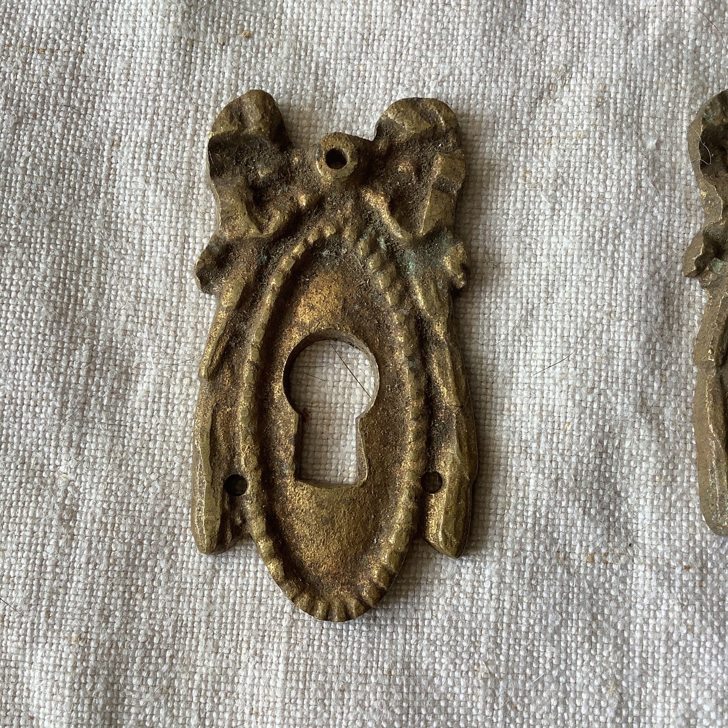 A set of Two matching Antique Brass Keyhole Cover made in France in the 1900s