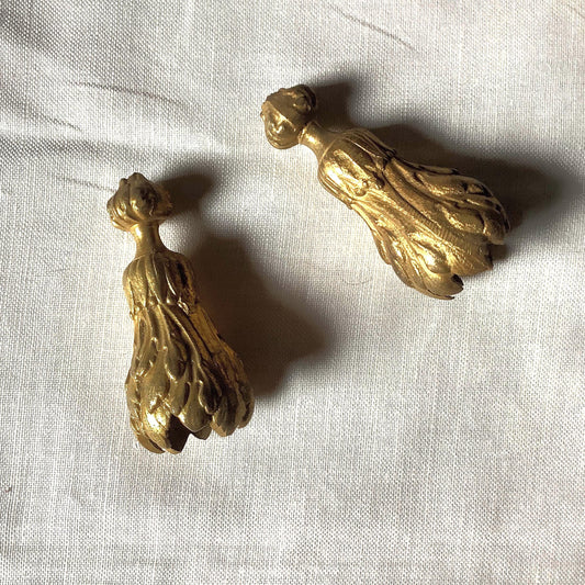 Antique 1900s Large Pair of Quality Gilt Brass Ormolu Two matching Curtain Cord Pulls made in France