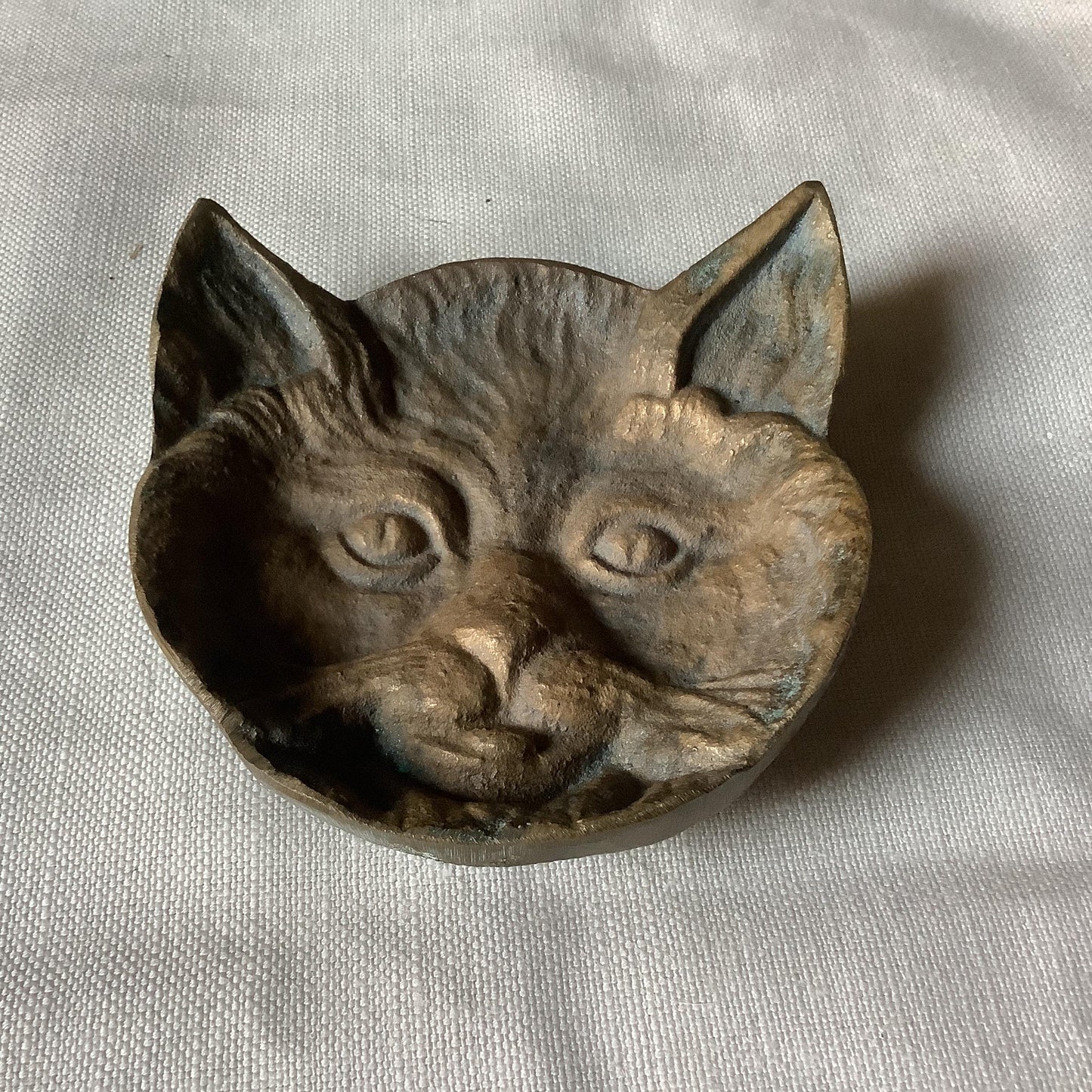 1920s Antique Brass Pin Tray Made in France Face of a Cat