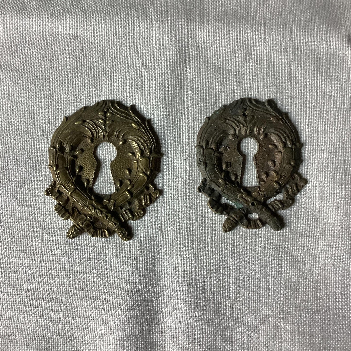 A set of Two slightly different  large  Antique Brass Keyhole Cover made in France in the 1900s