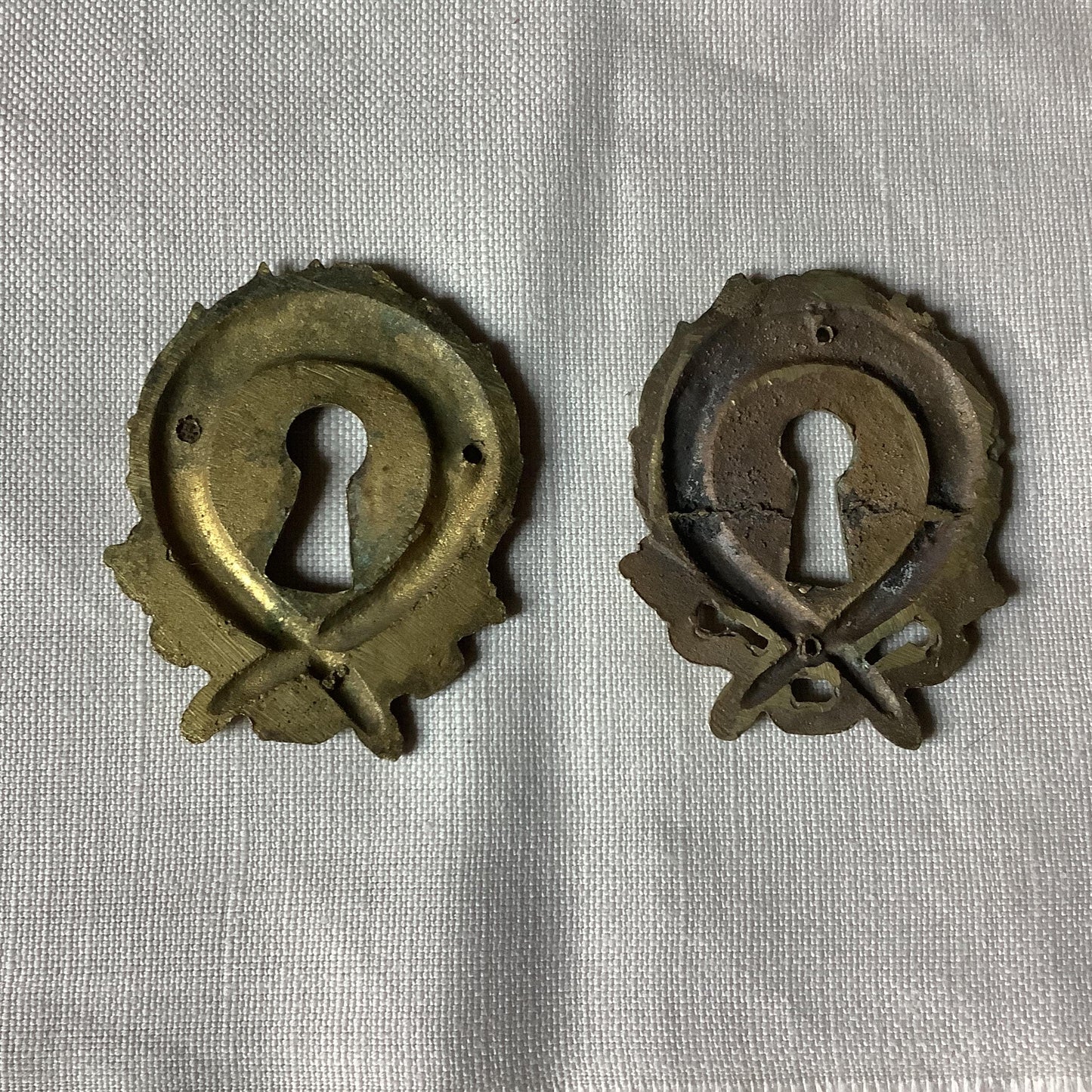 A set of Two slightly different  large  Antique Brass Keyhole Cover made in France in the 1900s