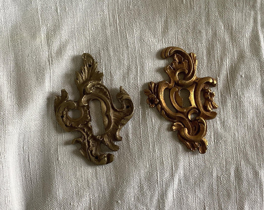 Vintage Antique 1900s  French Escutcheon Key Hole Keyhole Covers Brass 2 pieces