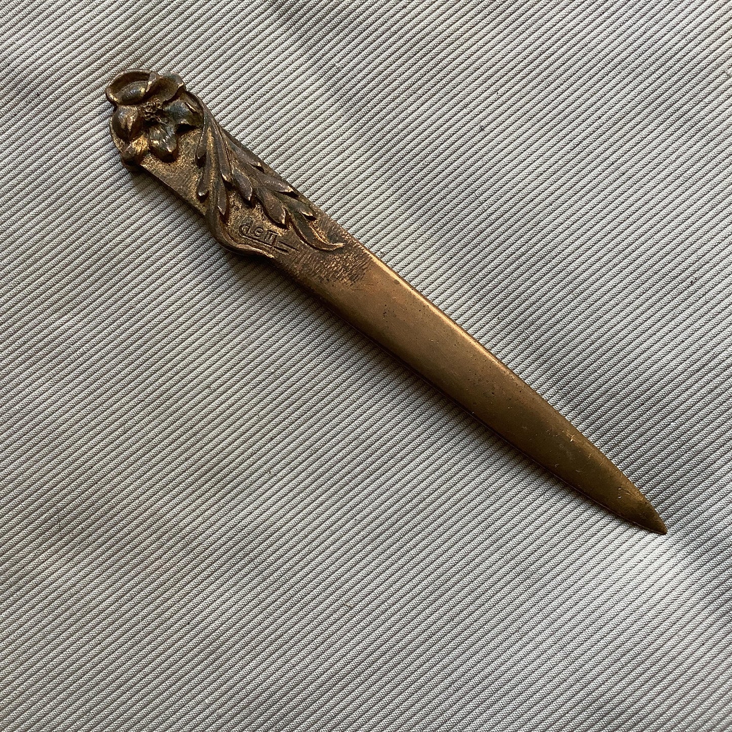 Vintage Antique 1930s Bronze Letter Opener Flowers, signed by Clem,  made in France