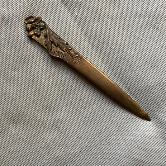 Vintage Antique 1930s Bronze Letter Opener Flowers, signed by Clem,  made in France