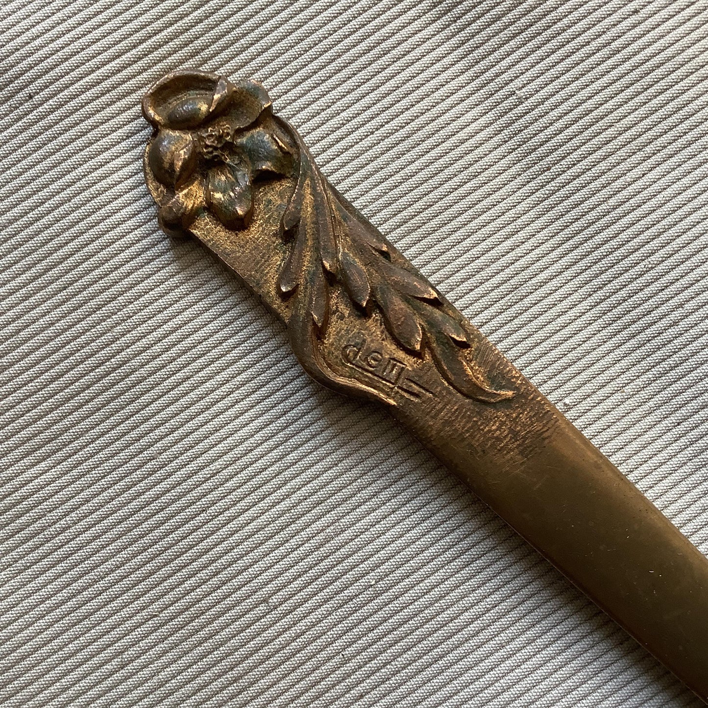 Vintage Antique 1930s Bronze Letter Opener Flowers, signed by Clem,  made in France