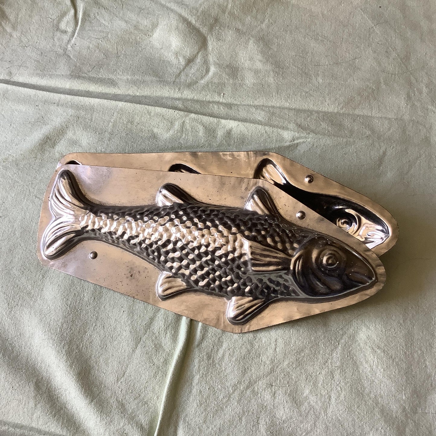 Antique 1950s large chocolate Fish Pike mould / mold metal cast, made in a France  professional chocolaterie no name or number