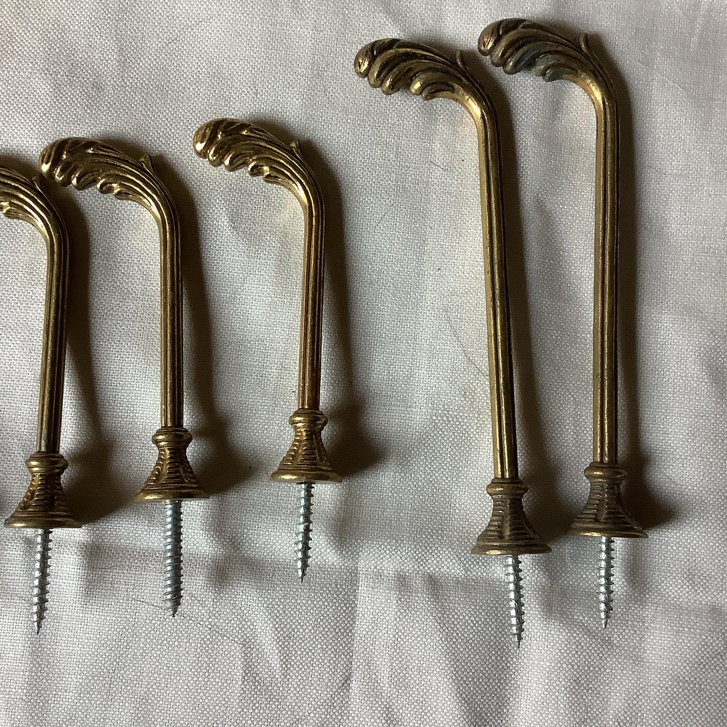 Antique French Eight Brass Curtain Tie-backs / clothing hooks 1950s made in France Three different lengths