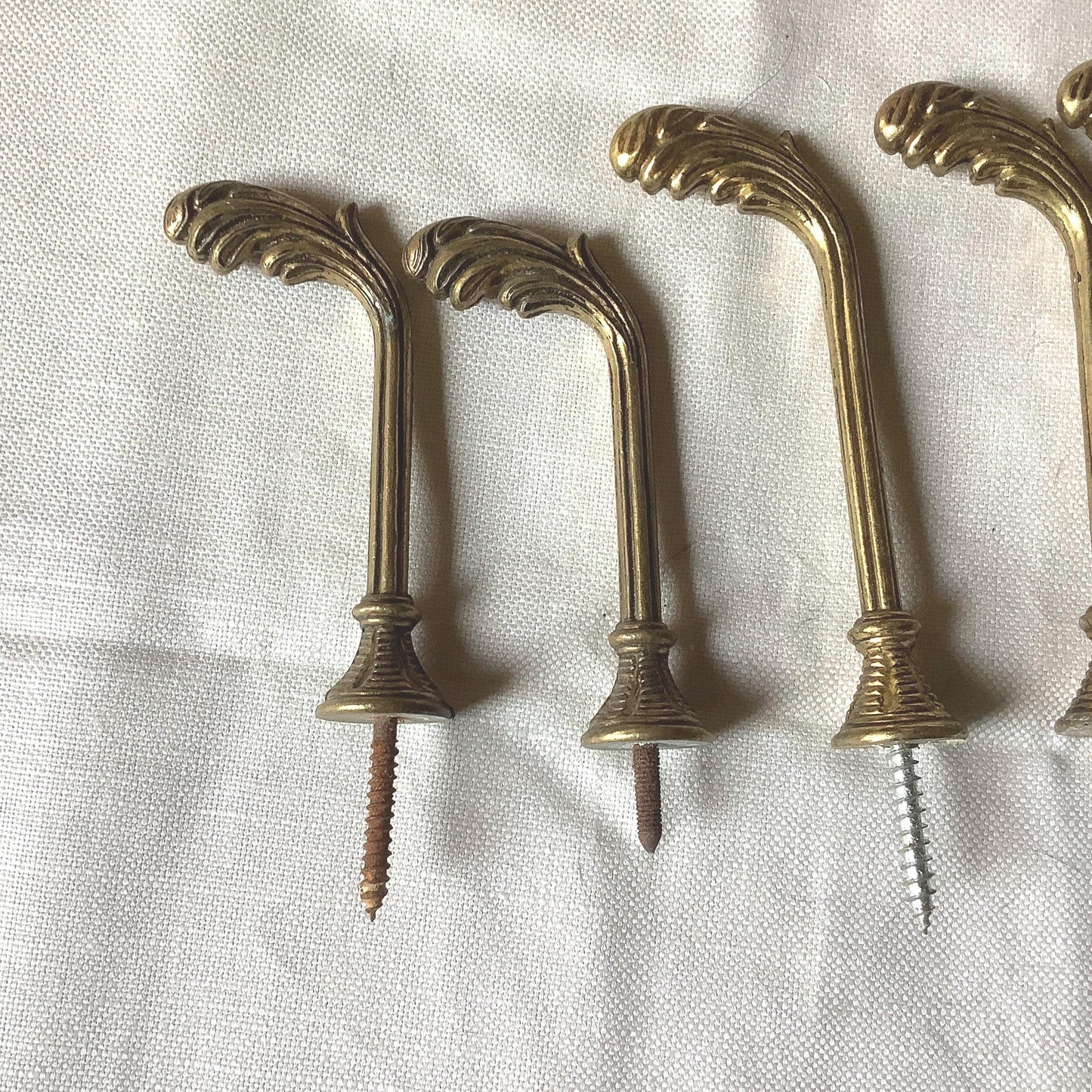 Antique French Eight Brass Curtain Tie-backs / clothing hooks 1950s made in France Three different lengths