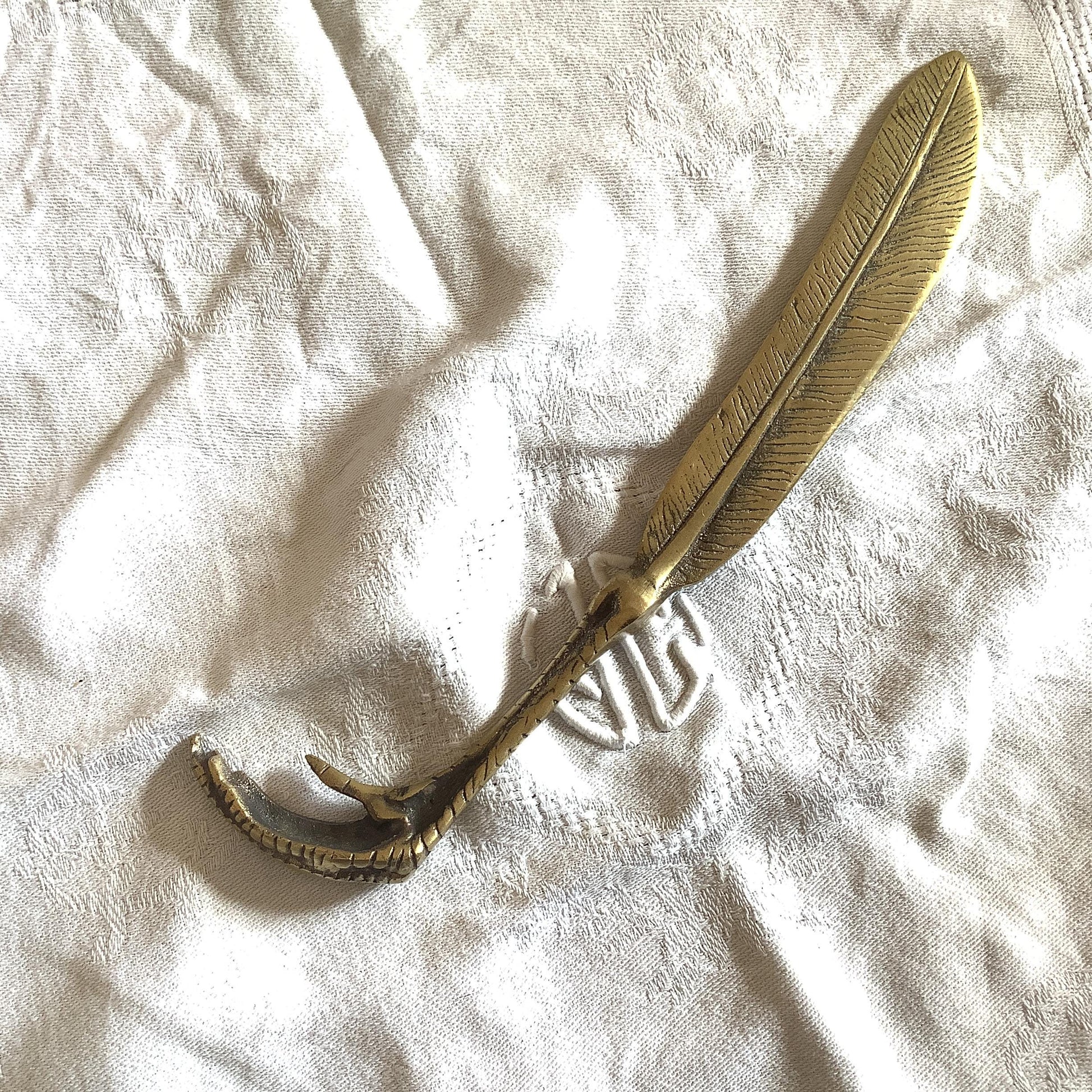 Vintage Antique 1930s Bronze Letter Opener Gothic Chicken Claw and Feather, made in France