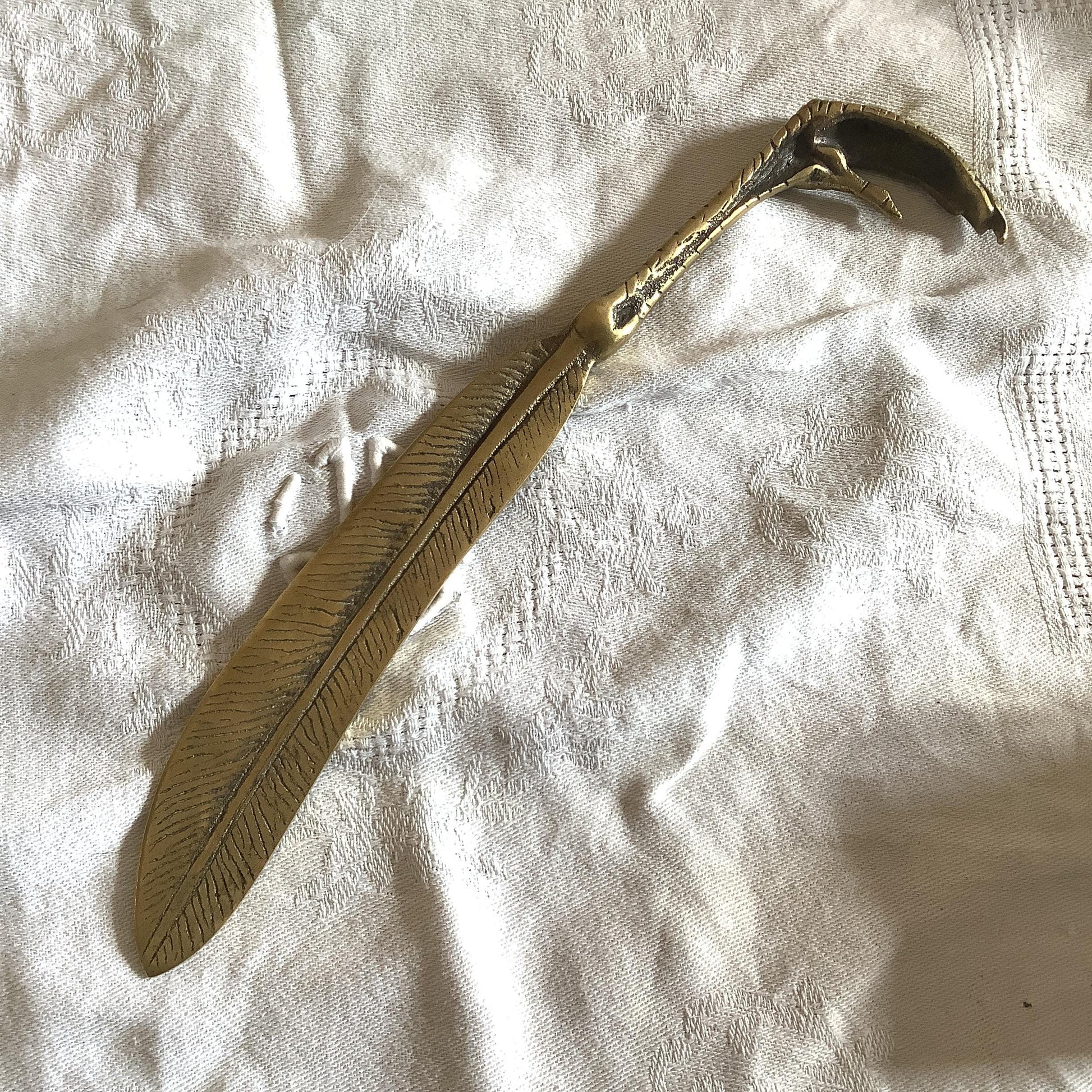 Vintage Antique 1930s Bronze Letter Opener Gothic Chicken Claw and Feather, made in France