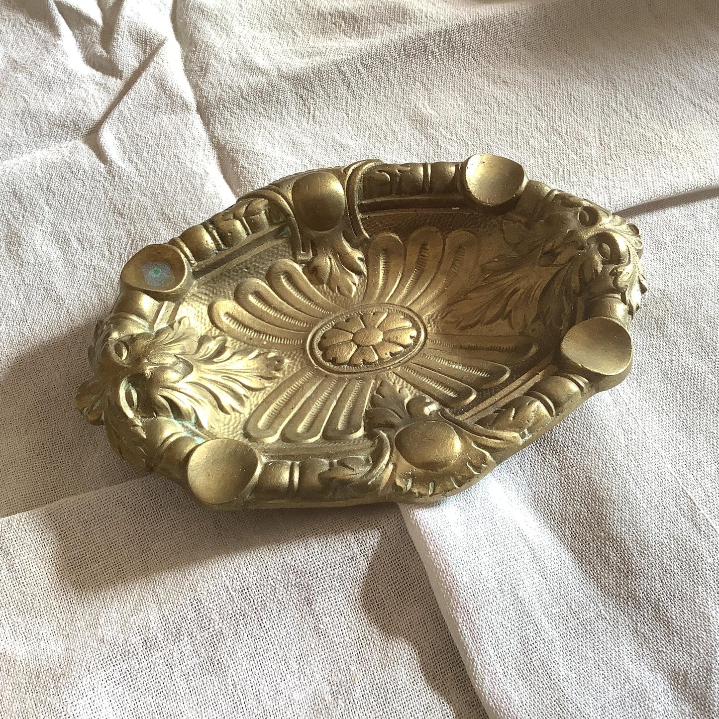 1920s Antique Brass Art Nouvea Pin Tray Made in France Green Man