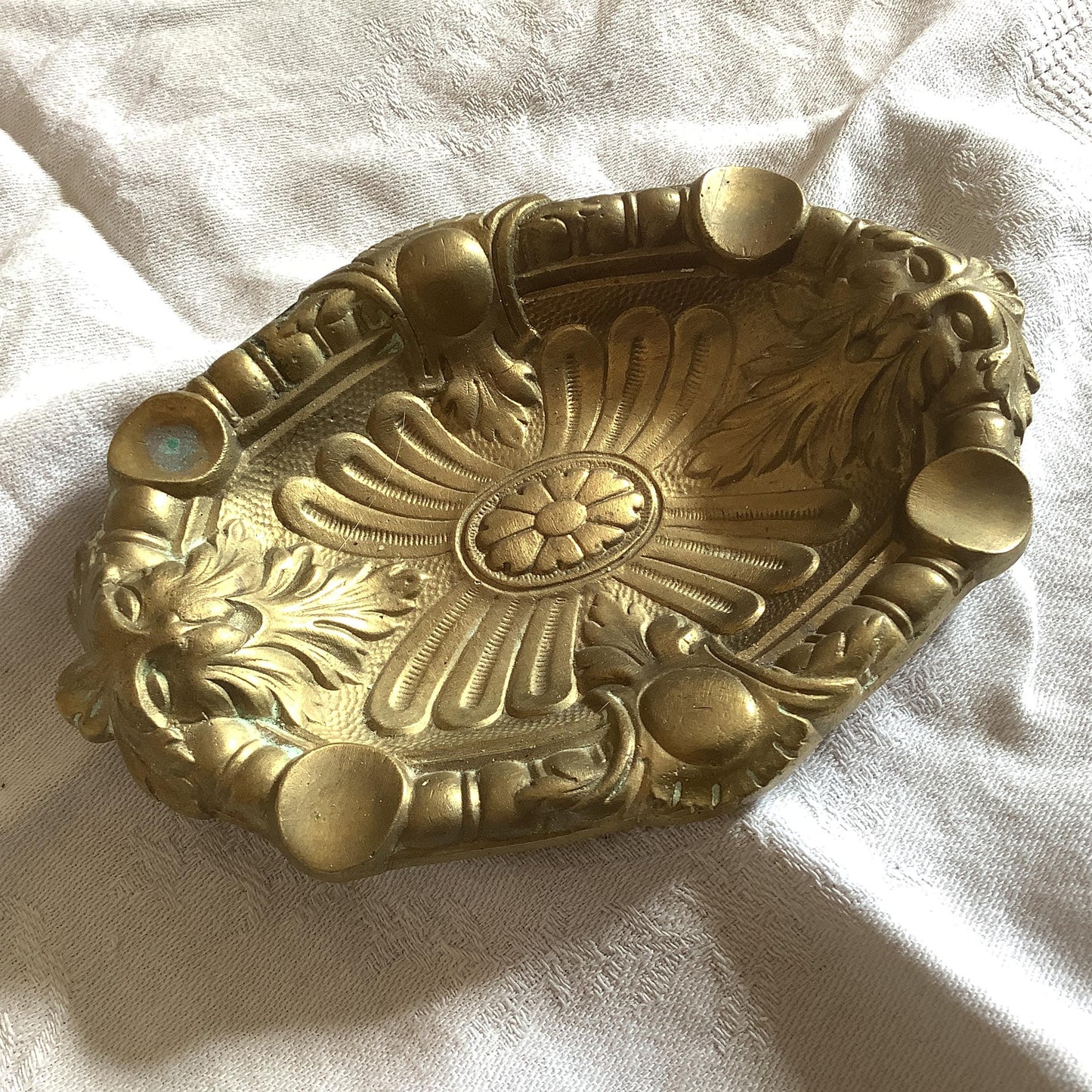 1920s Antique Brass Art Nouvea Pin Tray Made in France Green Man