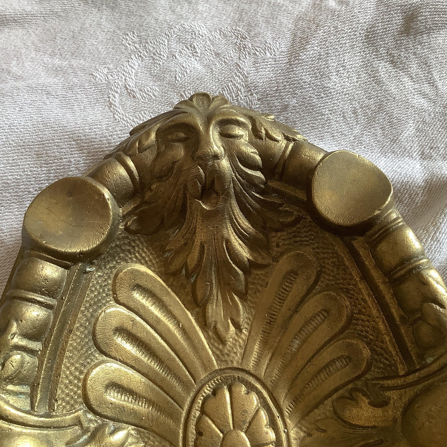 1920s Antique Brass Art Nouvea Pin Tray Made in France Green Man