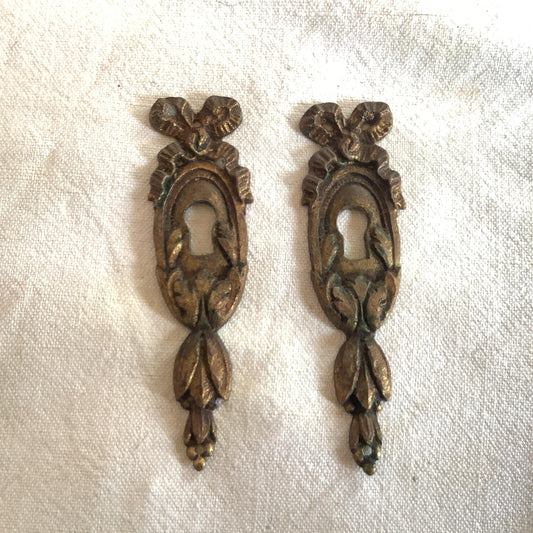 A set of Two matching Antique Brass Keyhole Cover made in France in the 1900s