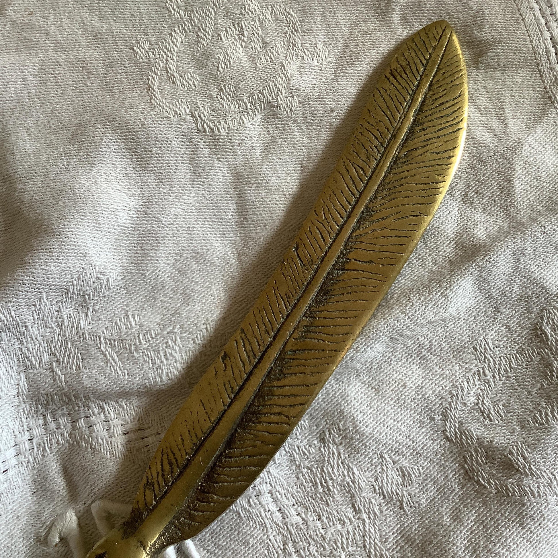 Vintage Antique 1930s Bronze Letter Opener Gothic Chicken Claw and Feather, made in France