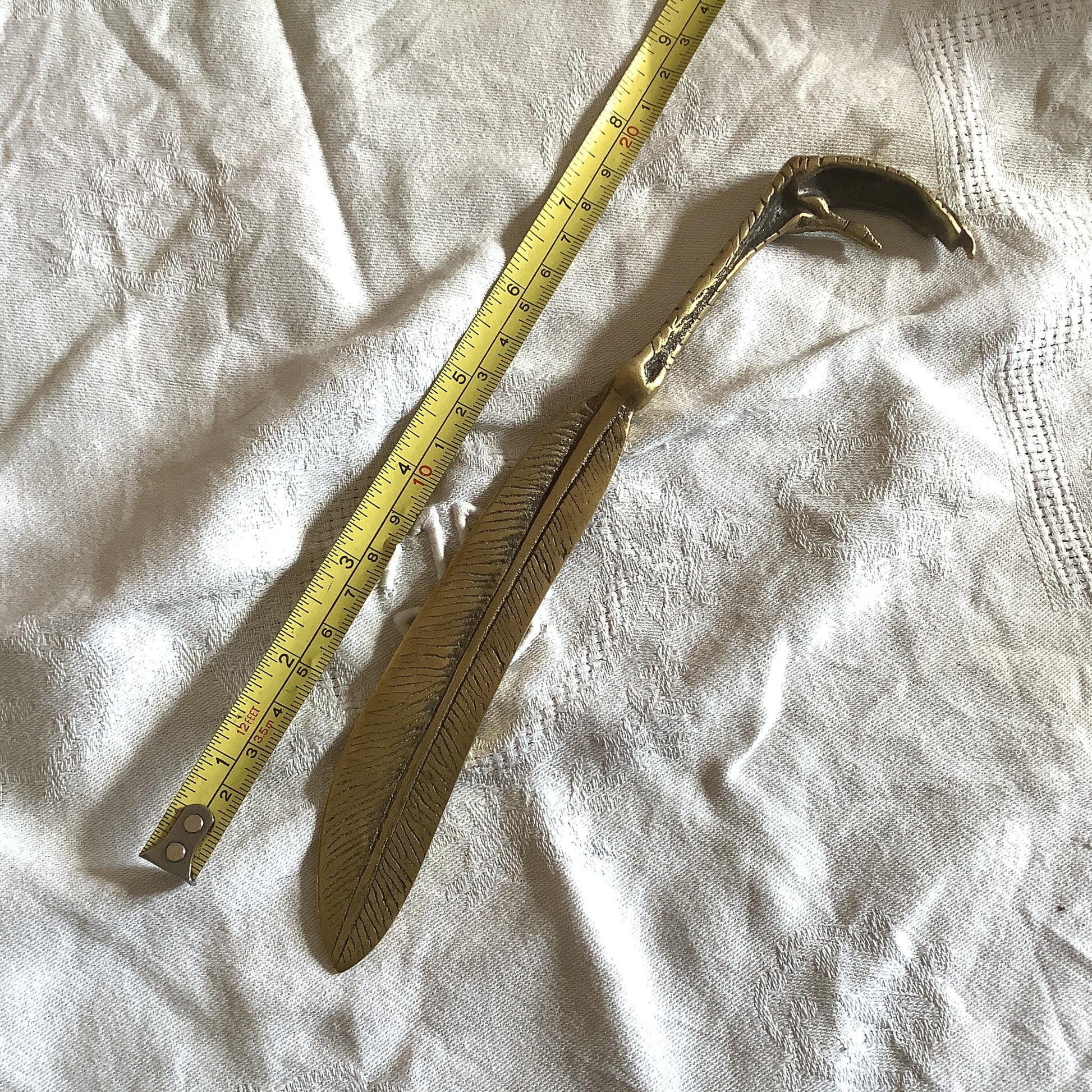 Vintage Antique 1930s Bronze Letter Opener Gothic Chicken Claw and Feather, made in France