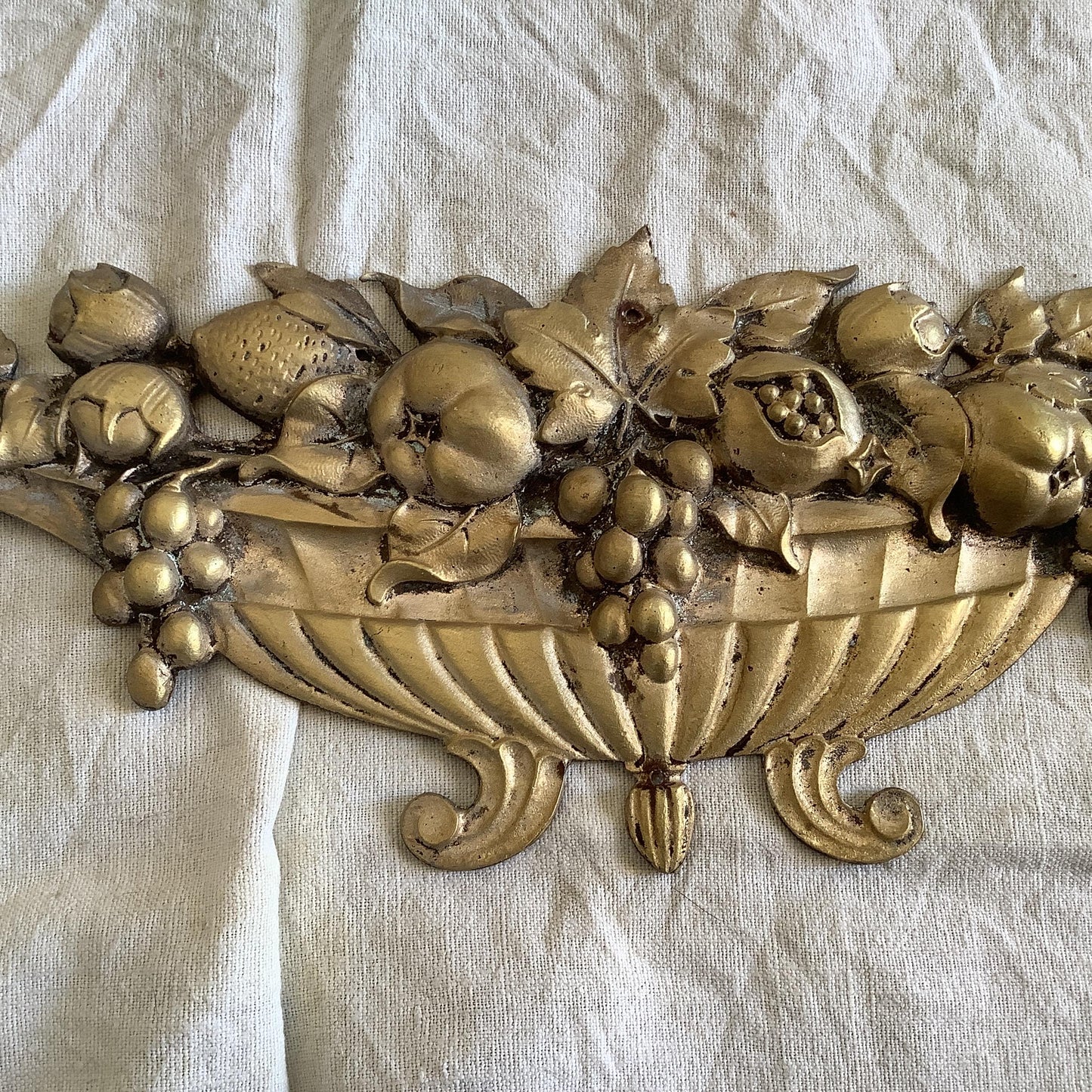 Antique French Brass Decorative Classical Hardware for Furniture 1900s One Piece made in France Classical Grecian bowl with fruit